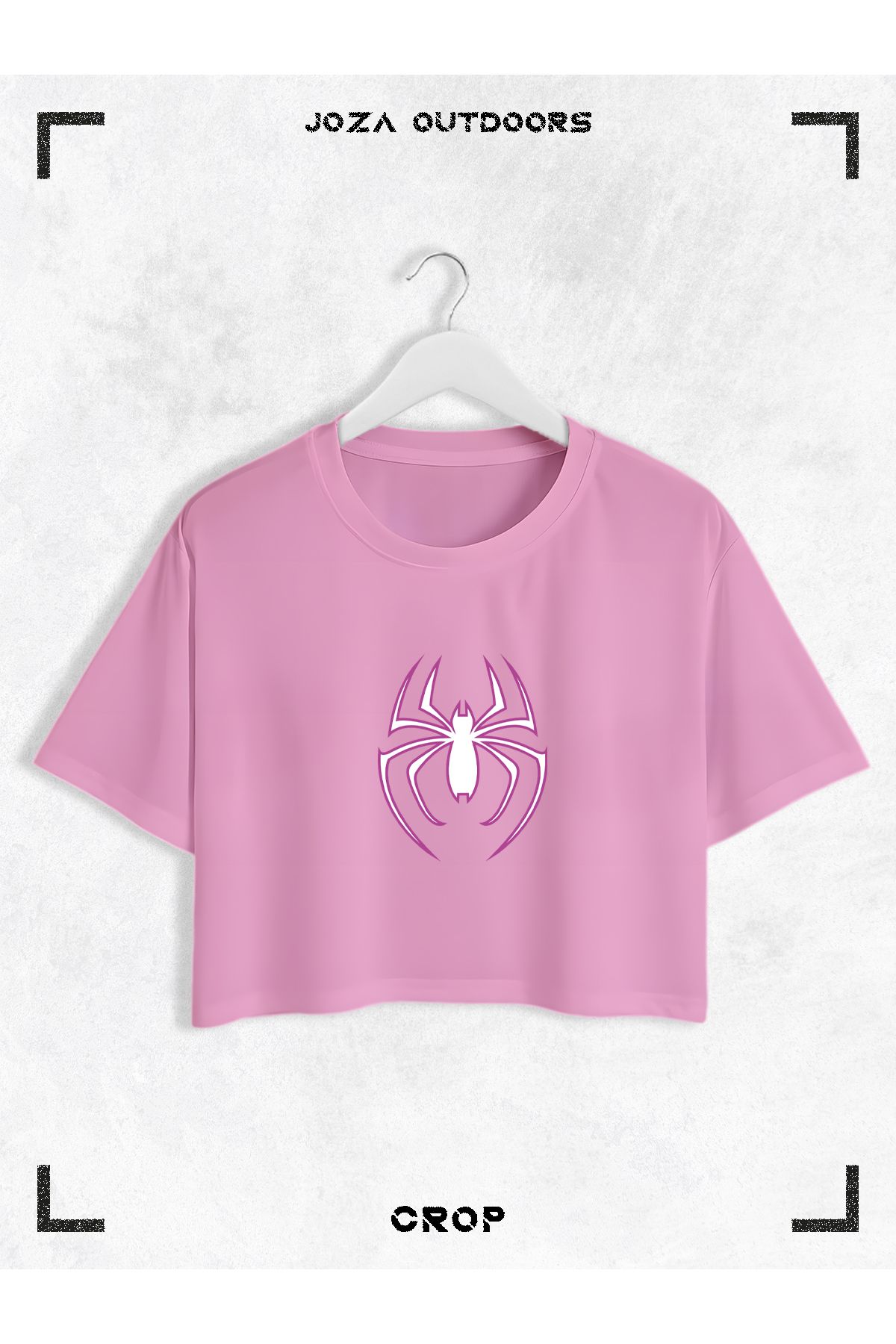 Jobia Outdoors Kadın Pamuklu Renkli Örümcek Baskılı Bisiklet Yaka Oversize Salaş Kesim Crop T-shirt