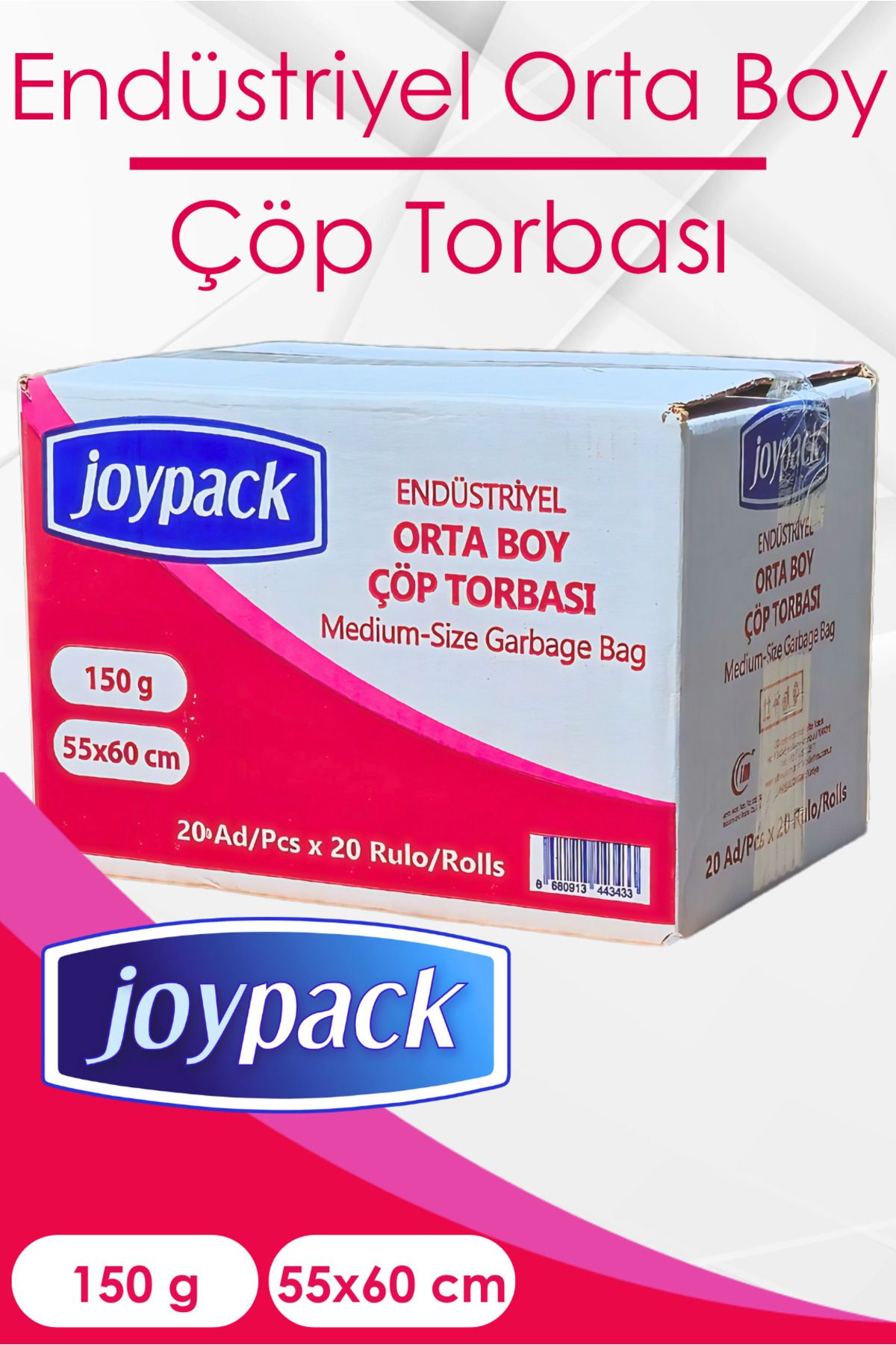 Joypack Endüstriyel Orta Çöp Torbası 20'li - 150gr 55x60 cm 30 Lt