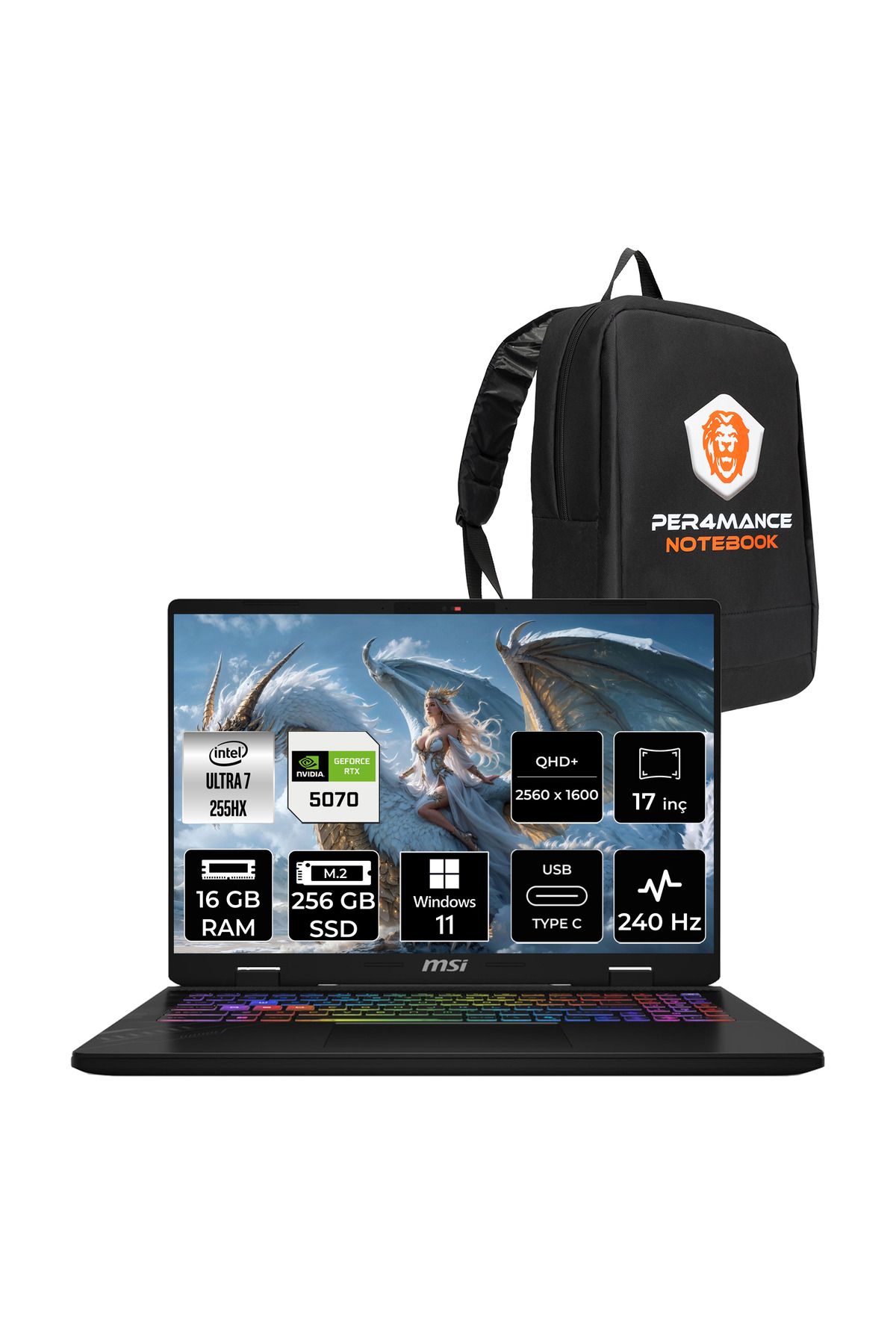 MSI Crosshair 17 HX AI Ultra 7 255HX 16GB 256GB SSD RTX5070/8GB 115W 17" 2K QHD+ 240Hz W11H Gaming