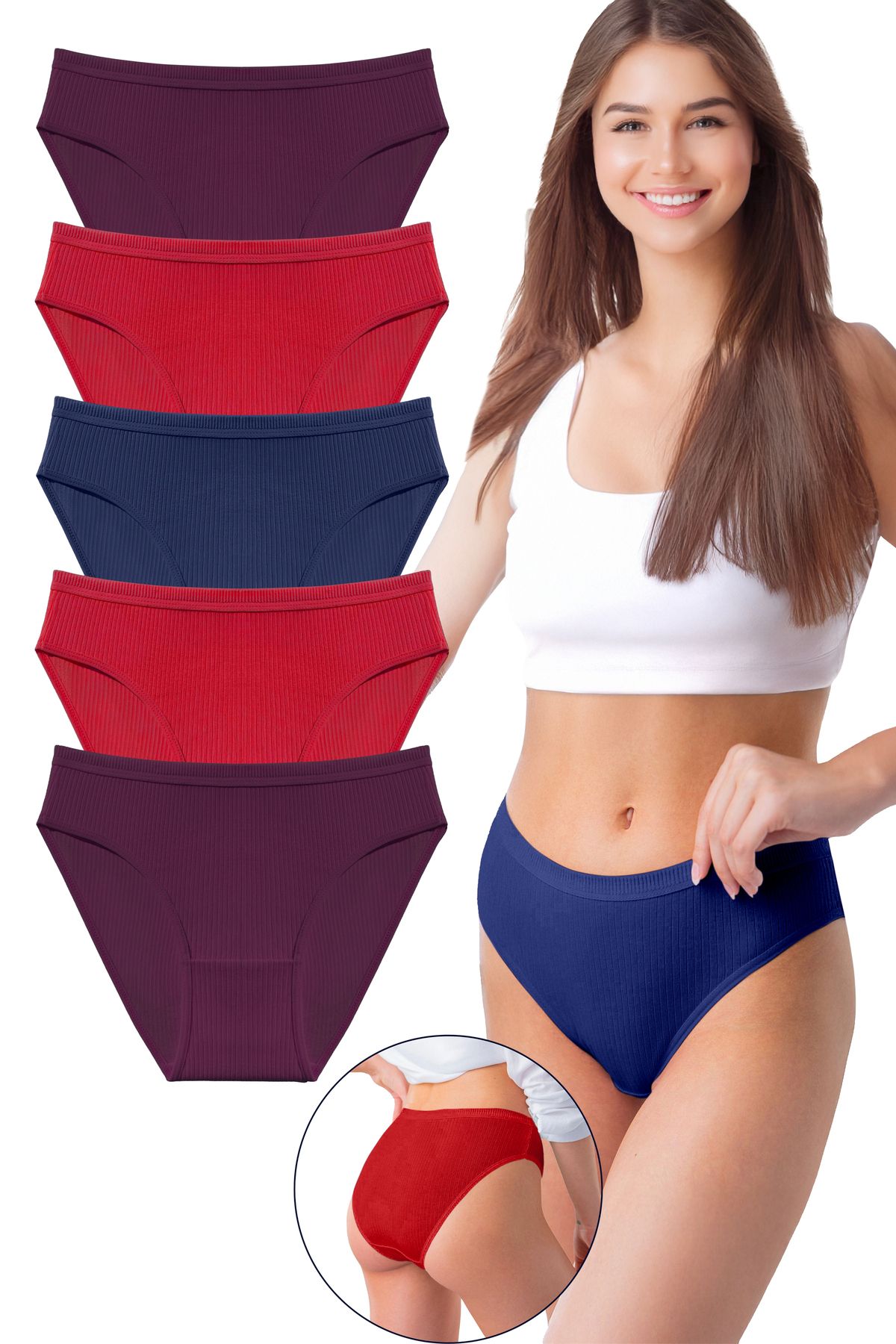 Bravie Kadın 5'li Organik Pamuk Fitilli Bikini Külot Bk2-a2