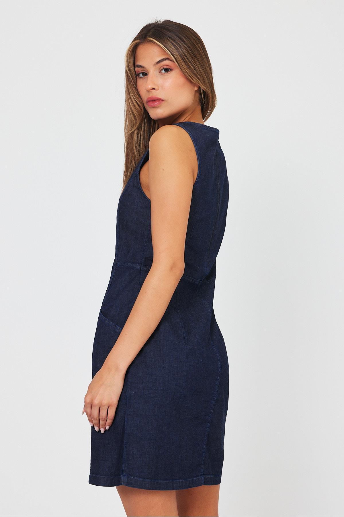 VENA-Femei - Negru Verde Slim Fit fără mâneci Jean rochie 4