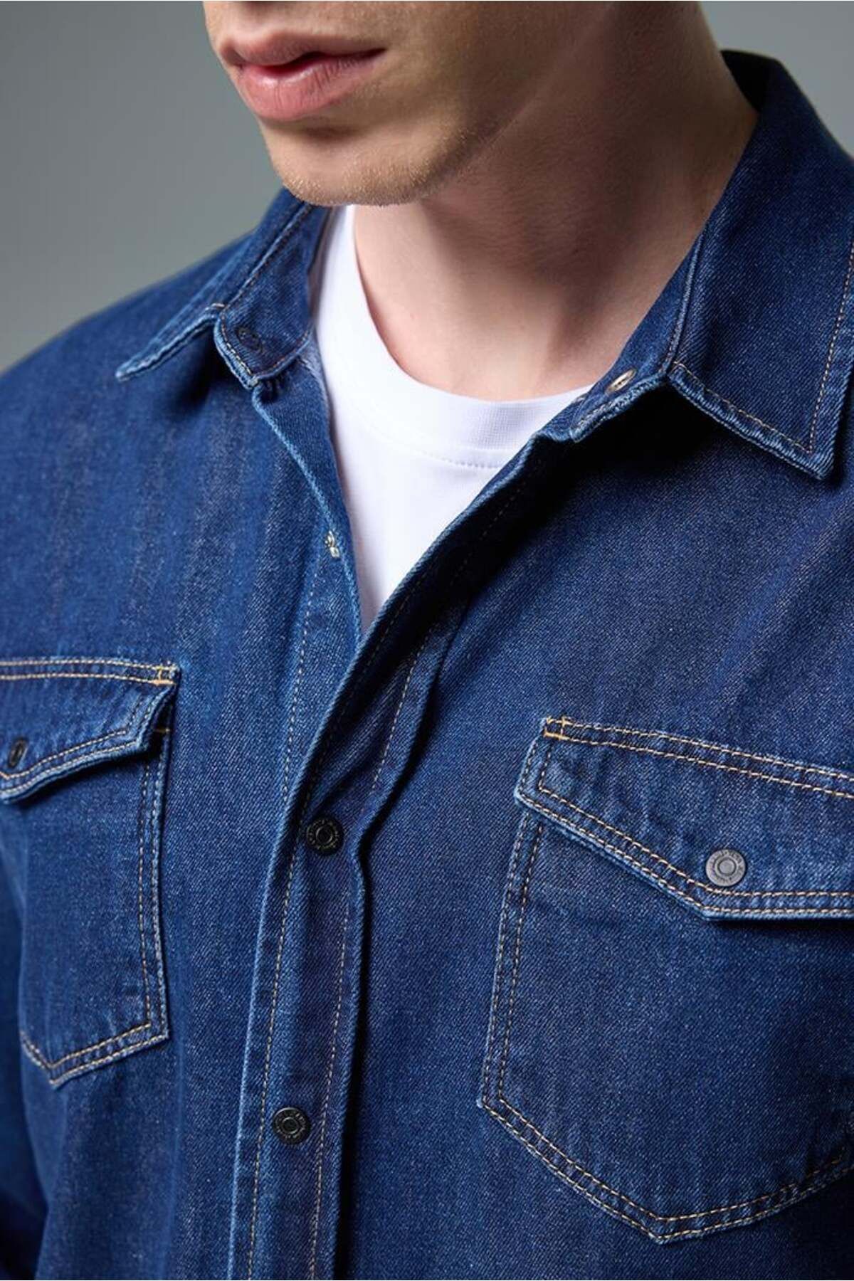 VENA-Cămașă Austin albastru închis pentru bărbați, slim fit, din denim - 5085db-251 3