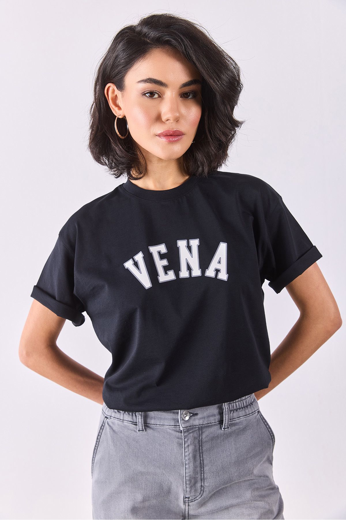 VENA-Jeans Printed Crew Neck Regular Fit T-Shirt - Black 5