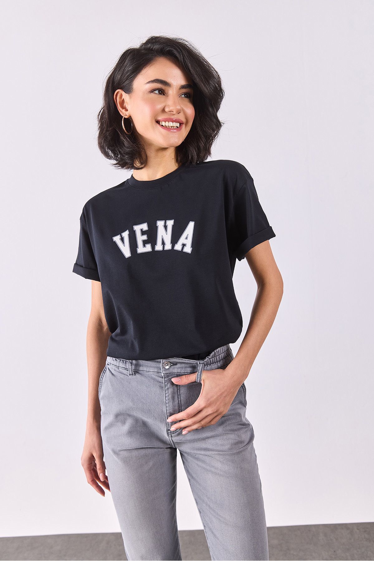 VENA-Jeans Printed Crew Neck Regular Fit T-Shirt - Black 7