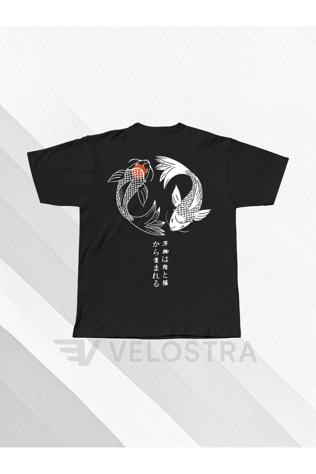 Velostra Unisex YingYang Balık baskılı Penye Oversize T-shirt