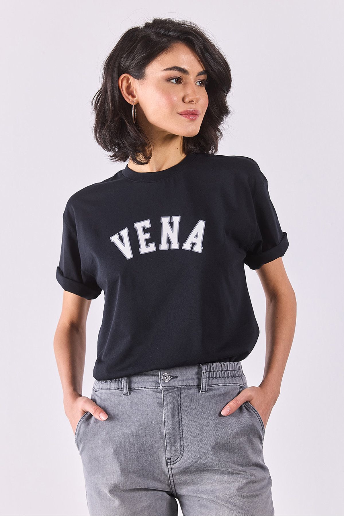 VENA-Jeans Printed Crew Neck Regular Fit T-Shirt - Black 4