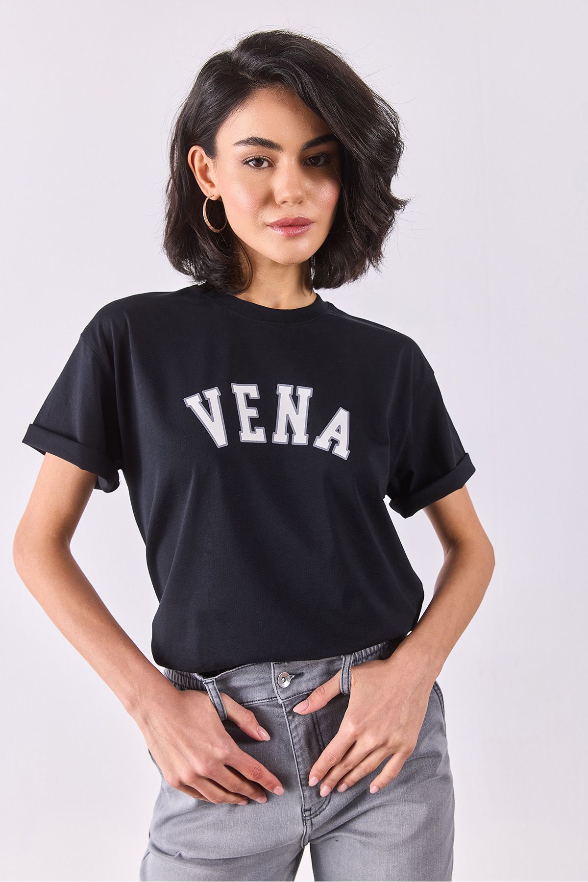 VENA-Jeans Printed Crew Neck Regular Fit T-Shirt - Black 6