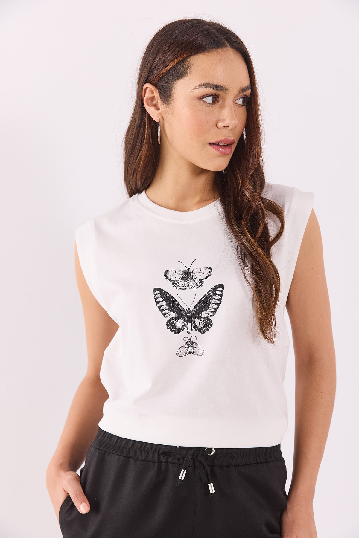 VENA-Butterfly Printed T-Shirt - Ivory 8