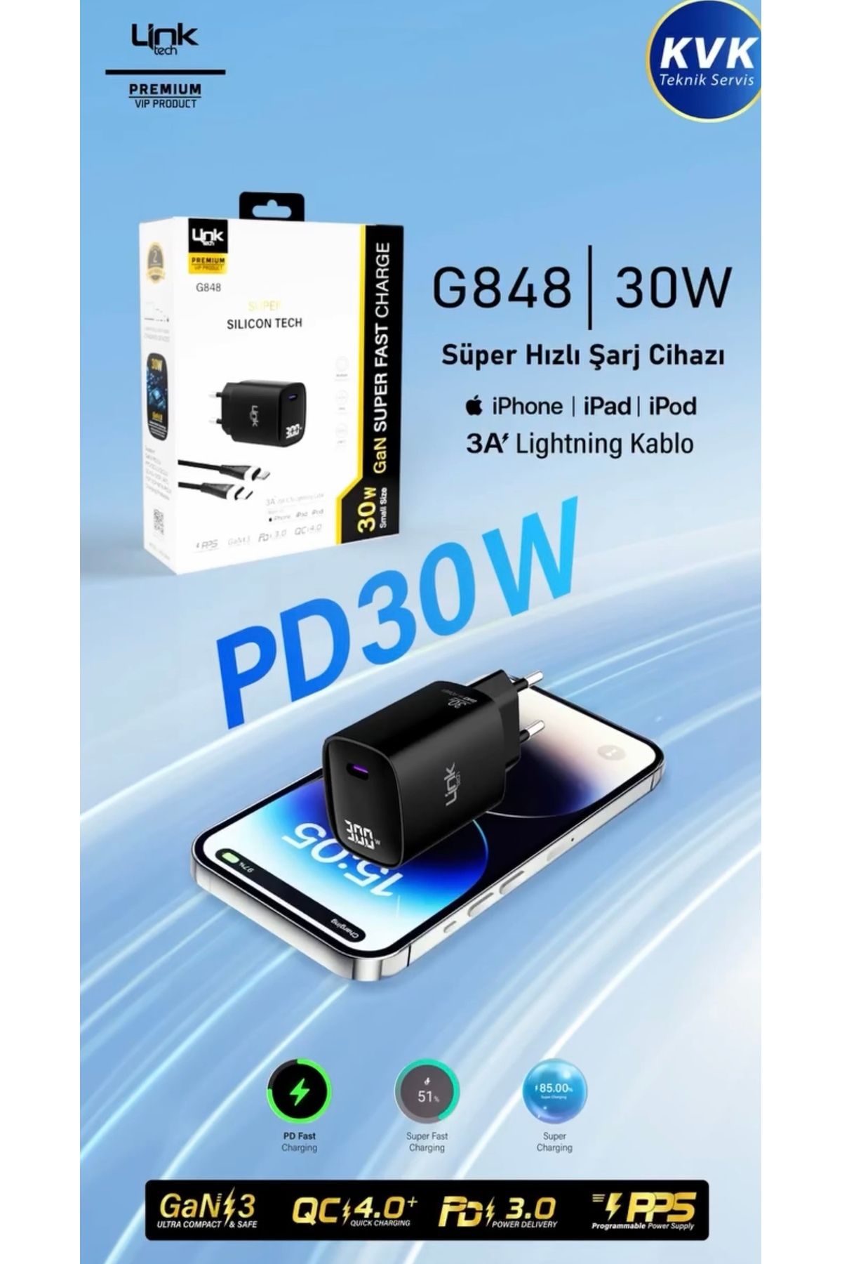 ARDA İLETİŞİM Linktech G846 Premium 30w Pd Gan3 Usb-C Şarj Adaptörü