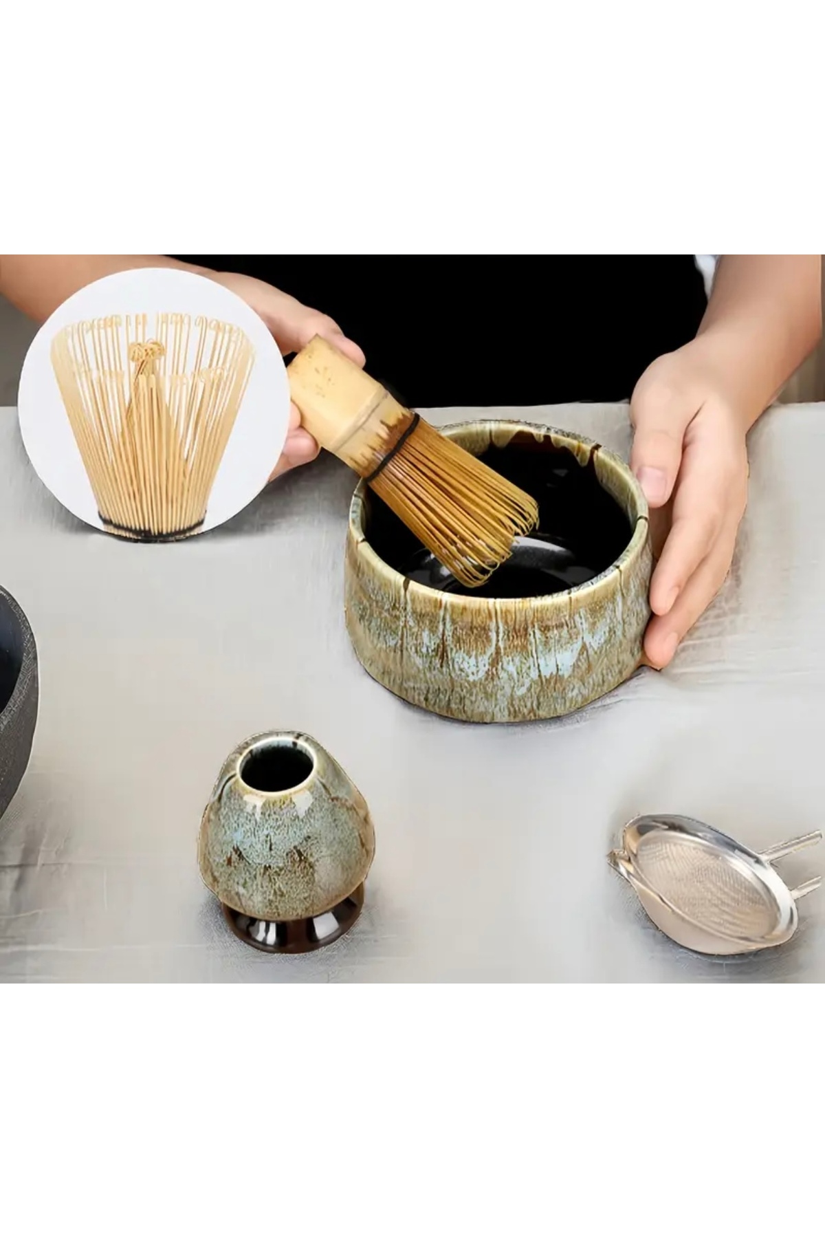 Tazweeq Japon Fırınlanmış Matcha Seti, Çırpıcı, Matcha Aleti, Çay