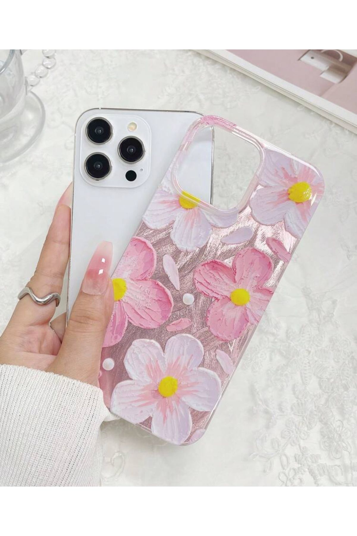 FİŞNEİLETİŞİM İPHONE 15 PRO UYUMLU ÇİÇEK DESENLİ HOLOGRAMLI KILIF