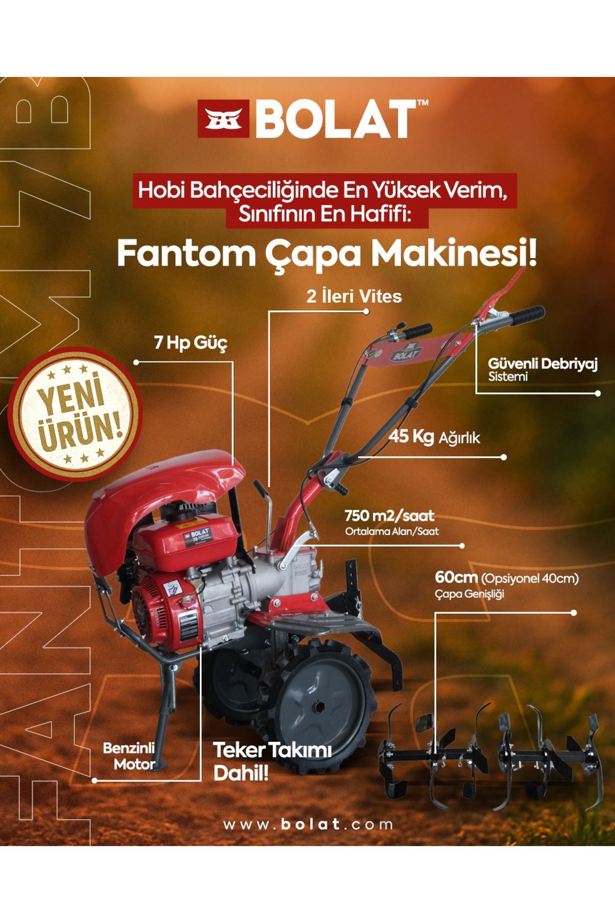 BOLAT Fantom 7HP Benzinli Çapa Makinesi