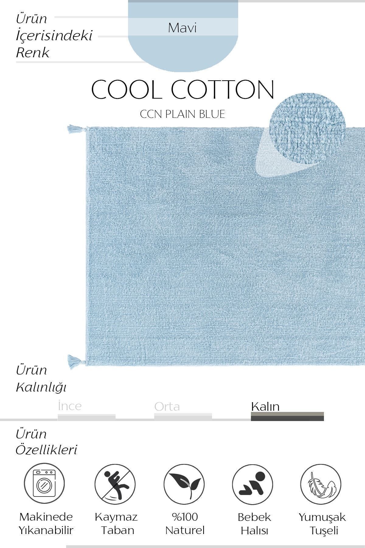 Cool Halı Cool Cotton Ccn Mavi Makinede Yıkanabilir Kaymaz Tabanlı Naturel Pamuk Dokuma Bebek Halısı fotoğrafı 2 (önizleme)