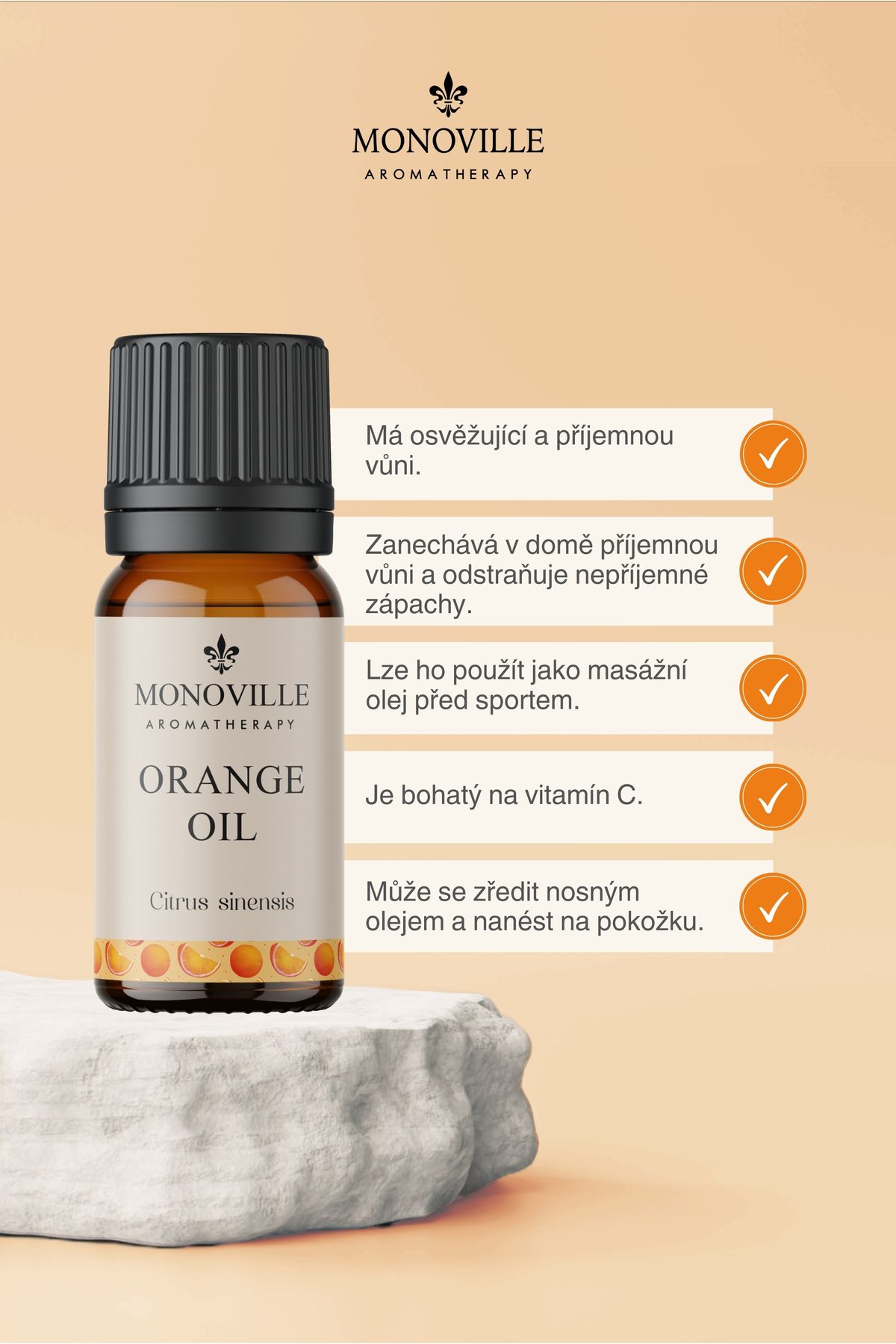 Monoville-Citronový olej 10 ml, pomerančový olej 10 ml Sada 2 ks 100% čistý a přírodní (citronový a pomerančový olej) 2x10 ml 3