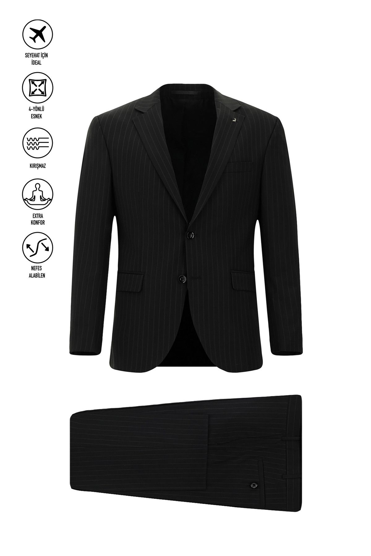 Kiğılı Çantalı Flex Suit Yünlü Çizgili Klasik Takım Elbise