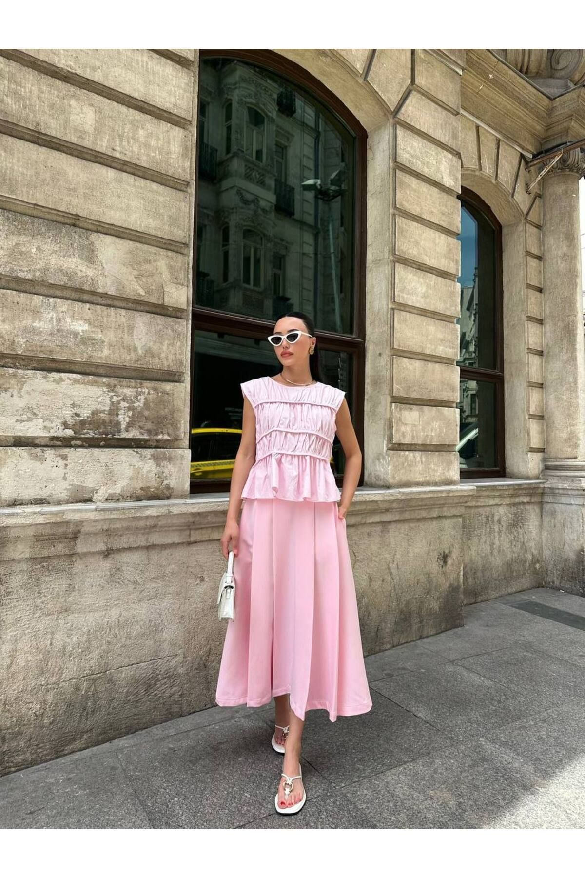 Hotfashion PİLE DETAYLI KLOŞ ETEK