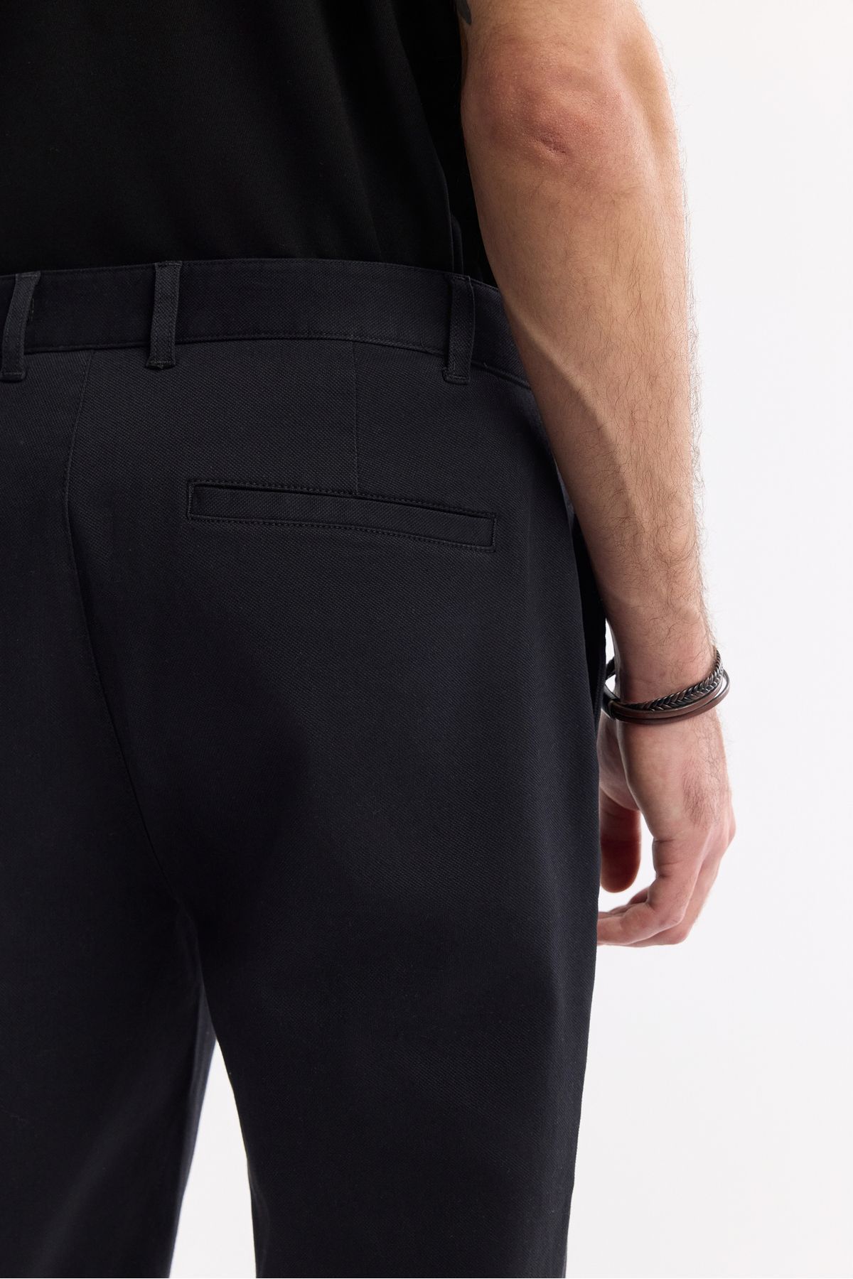 Avva-Men's Black Slim Fit Classic Waist Cotton Soft Buttoned Chino Pants A51Y3078 5