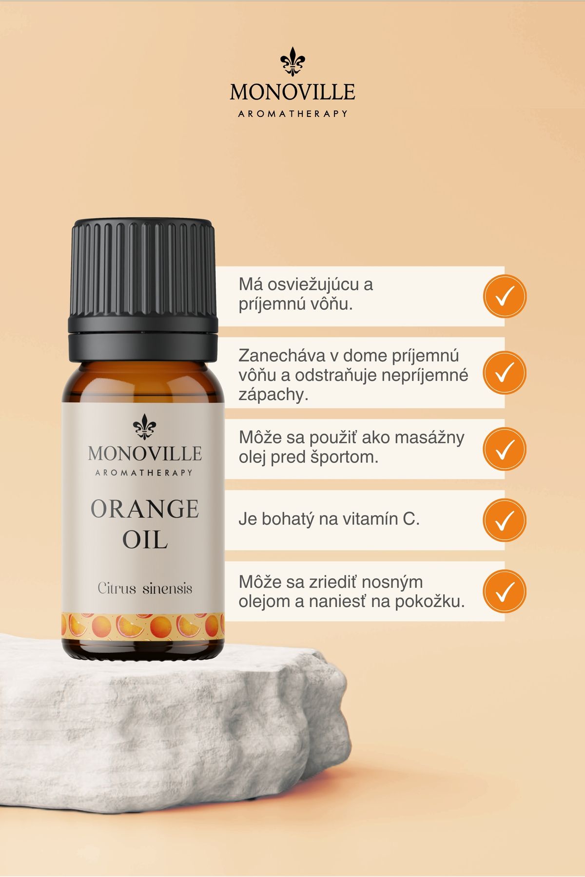 Monoville-Citrónový olej 10 ml, pomarančový olej 10 ml Sada 2 100% čistých a prírodných (citrónový a pomarančový olej) 2x10 ml 2