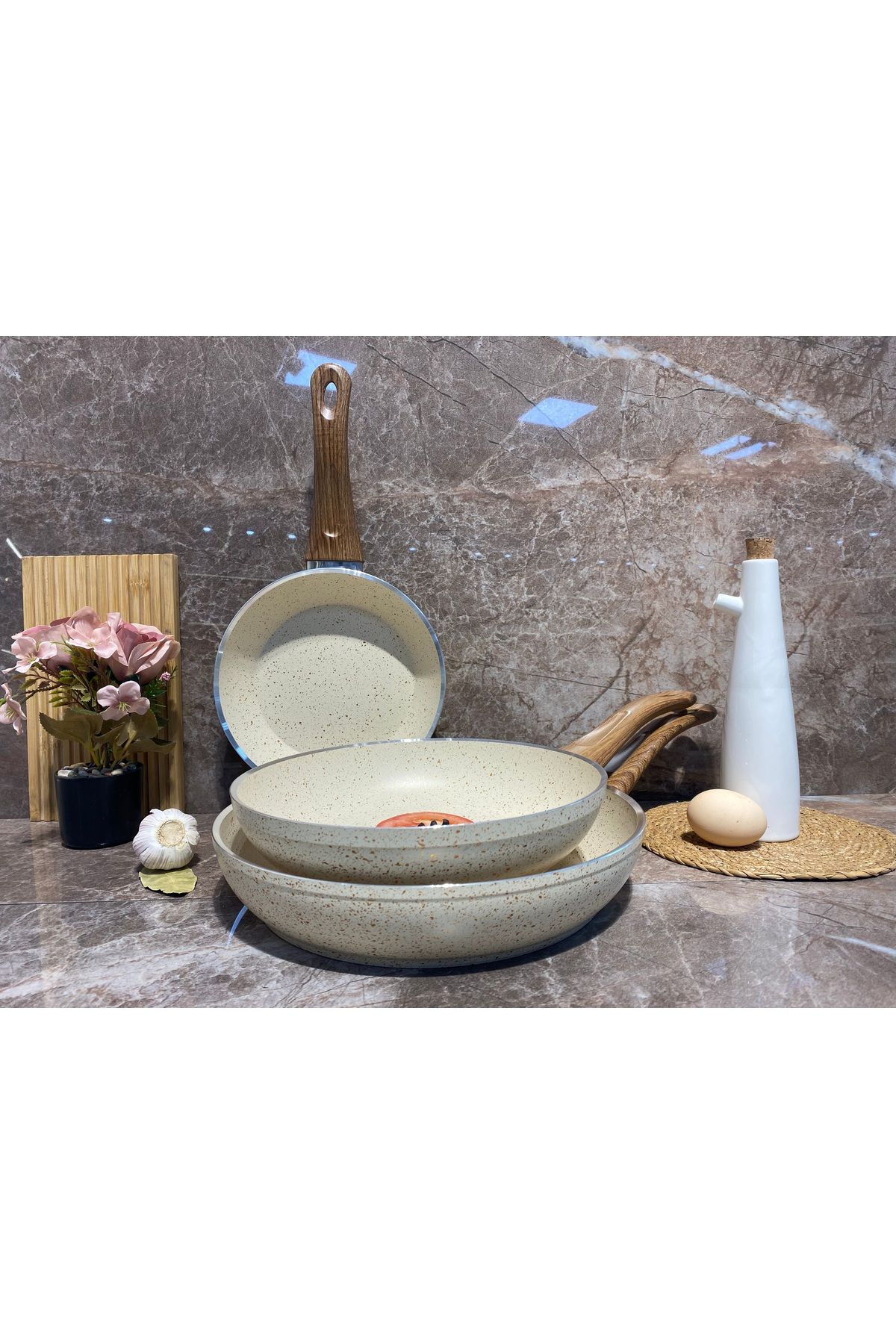 Elvira Granit 3 Parça Tava Set-krem