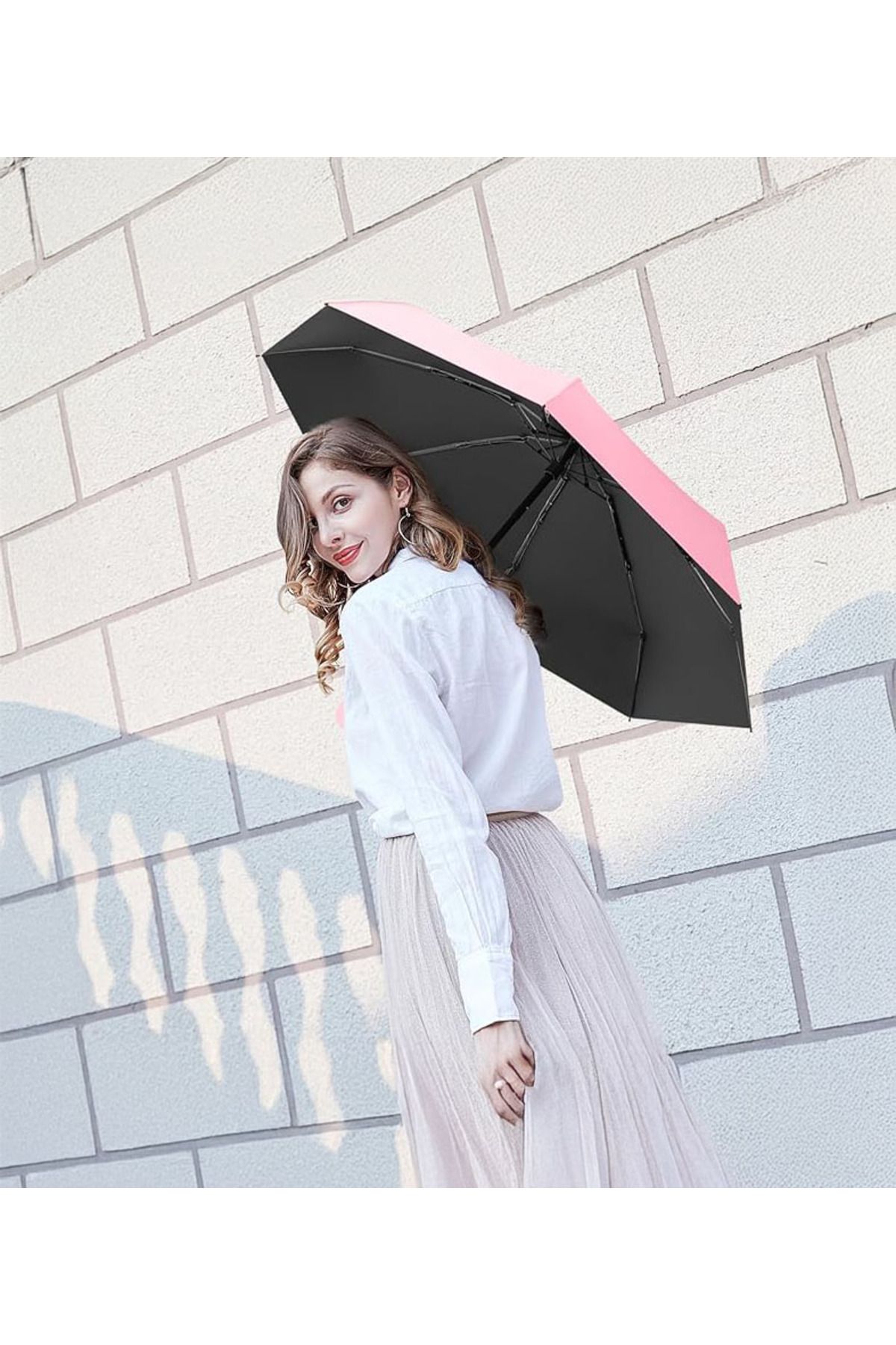 LEBLOU-Mini umbrella with foldable and portable handle, rain and UV protection, Pink 1