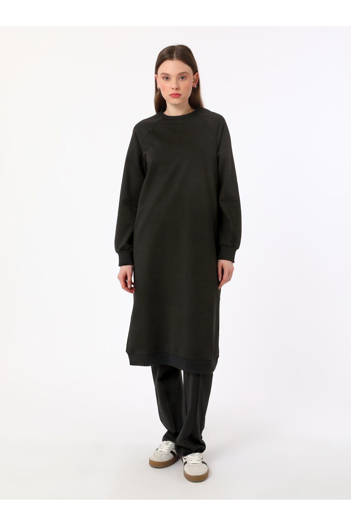 Refka Basic Bisiklet Yaka Reglan Kollu Uzun İkili Eşofman Takımı- Siyah - Benin