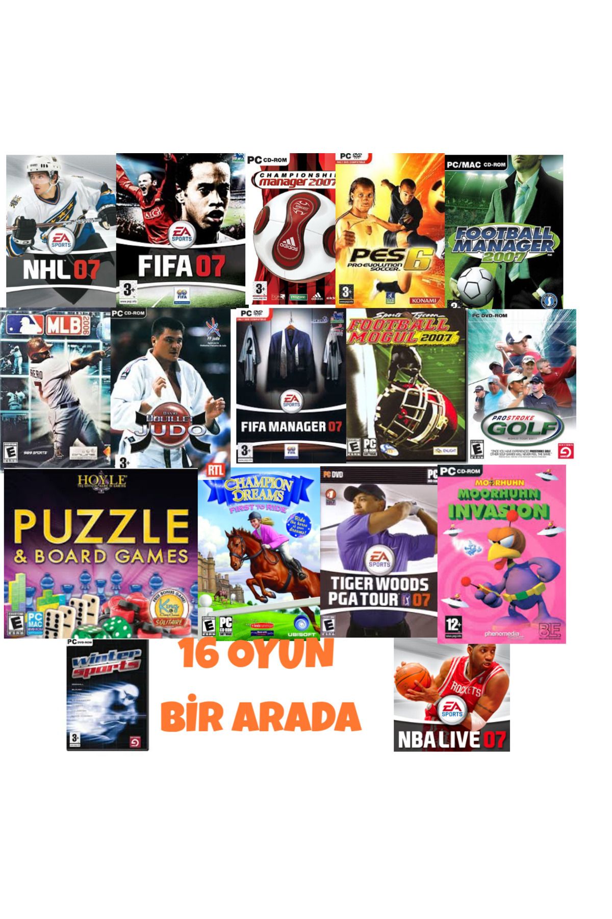 Tigdes 🎮 16'lı Spor Oyunları Seti Pc Oyunu | Windows Uyumlu Futbol Basketbol Yarış | Flash Bellek Ile