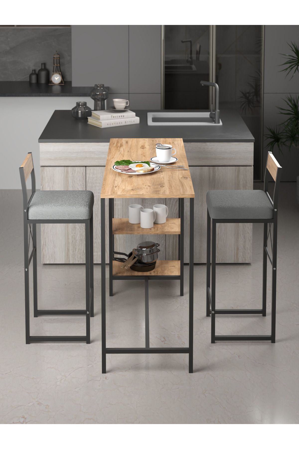 Retodesign RETODESİGN RAFLI MİNDERLİ GOOD TAKIM ÇAM 2654