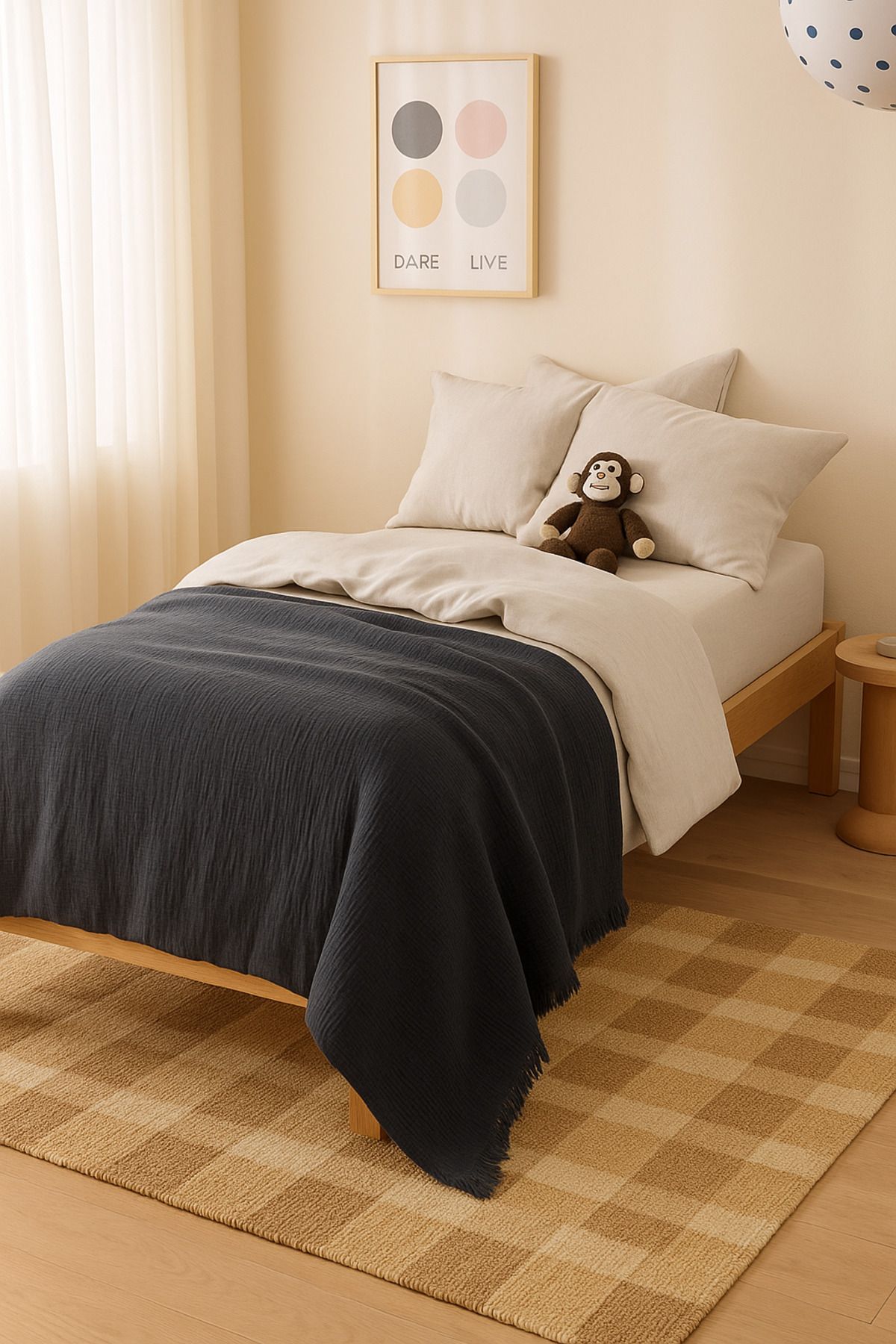 Bhoota Home Tek Kişilik 4 Katlı Müslin %100 Pamuk Yatak Örtüsü, Nefes Alabilen Kumaş 175x230