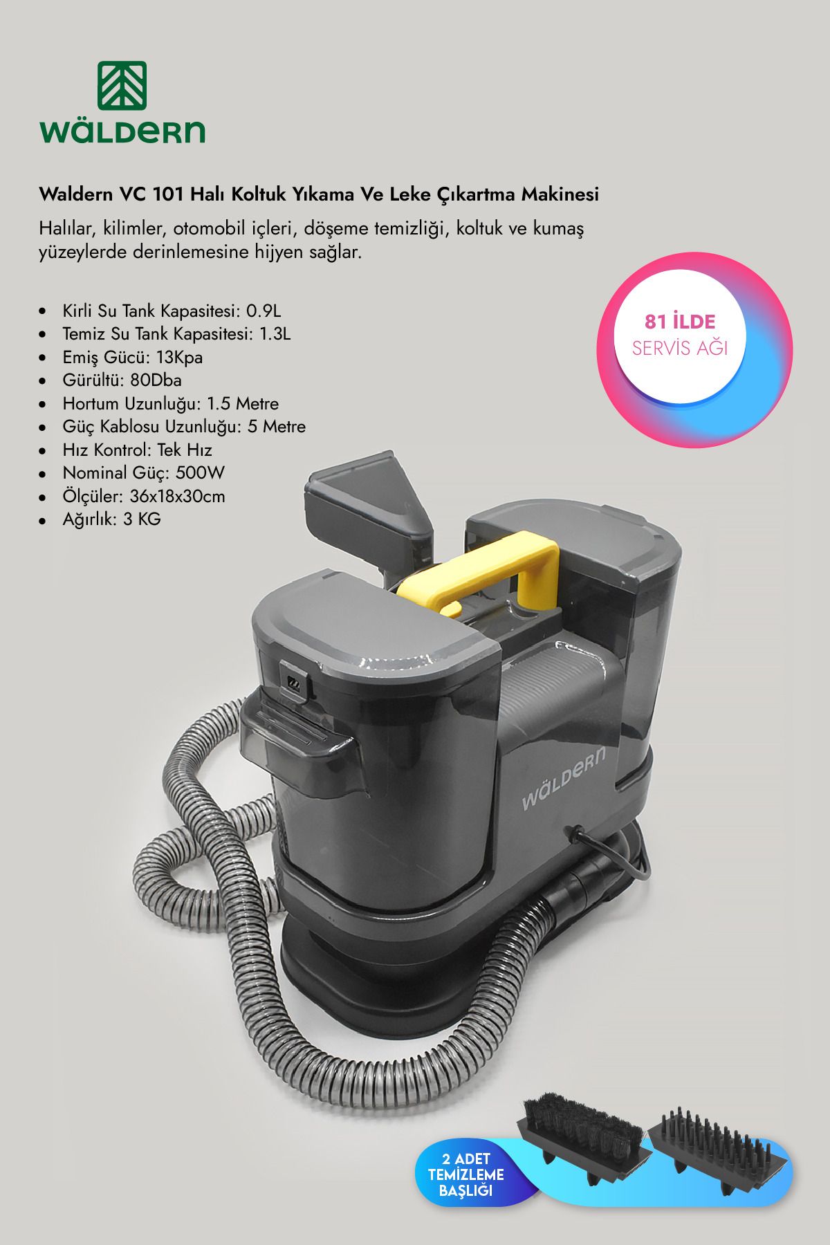 Waldern Vc101 Halı Koltuk Yıkama Ve Leke Çıkartma Makinesi 500w