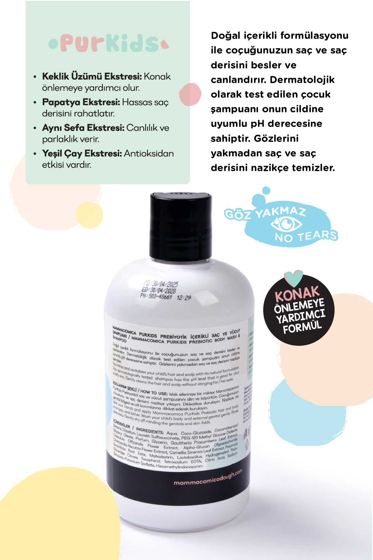 MammacomicaDough Purkids Prebiotikli Vegan Çocuk Saç Ve Vücut Şampuanı-500ml fotoğrafı 2 (önizleme)
