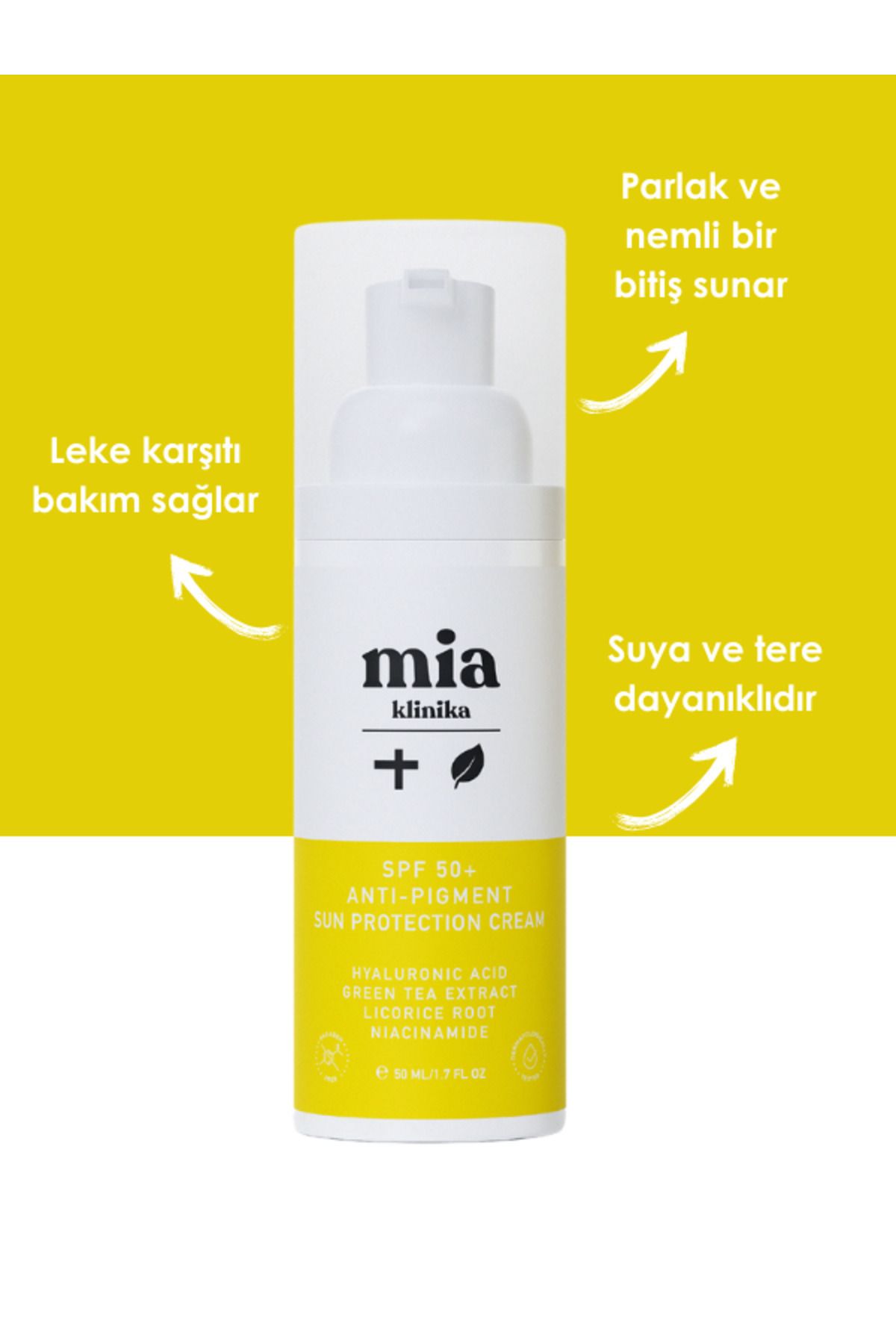 کرم ضد آفتاب صورت 50 SPF+ خط نازک به کاهش ظاهر صاف کردن کمک می کند mia klinika