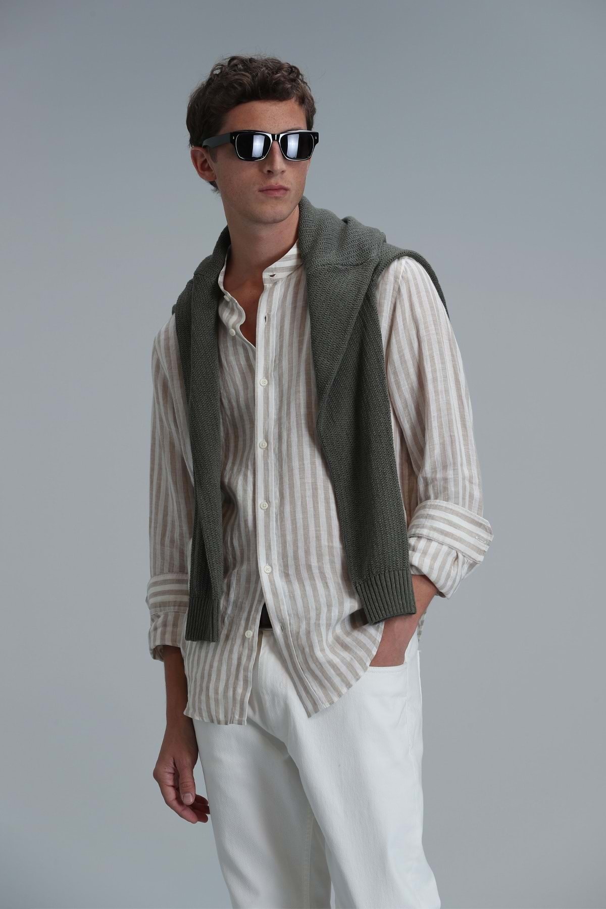 Lufian  111010624 Fast Hakim Yaka Basic Gömlek Comfort Fit Erkek Gömlek BEJ - Görsel 5