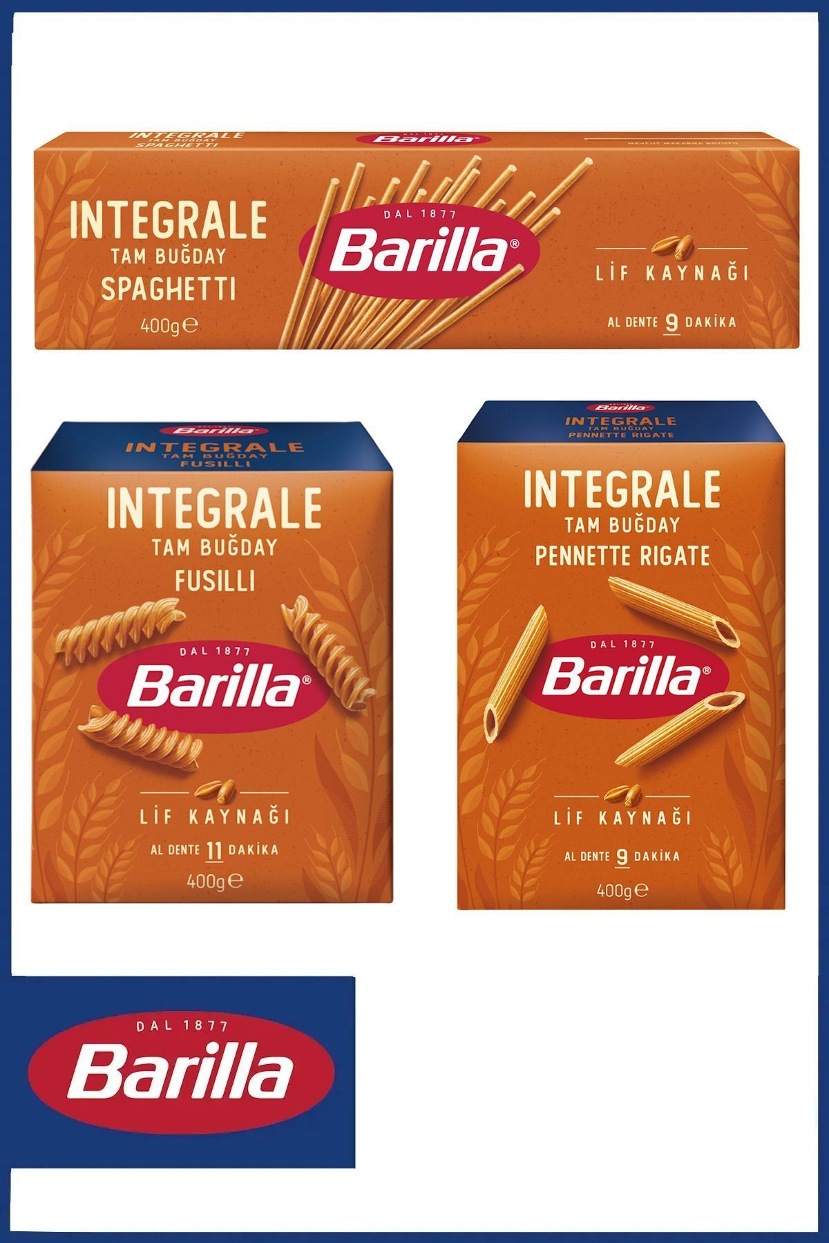Barilla Tam Buğday Makarna Sepeti 400 gr x 3 Adet (Kalem, Spagetti, Burgu)