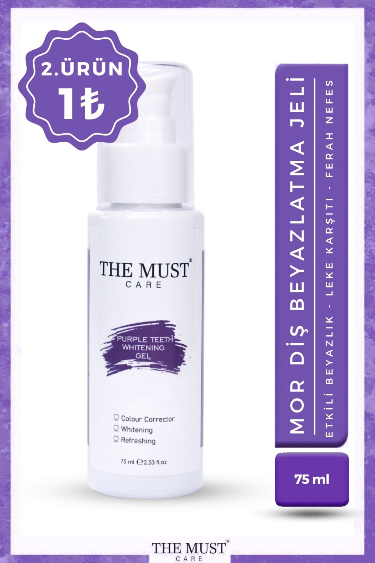 THEMUSTCARE Mor Diş Beyazlatıcı Jel, Anında Beyazlatma Etkili Diş Beyazlatma, 75 ml