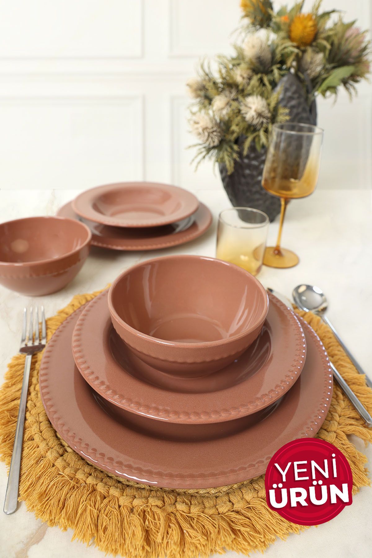 Keramika Kahverengi Bella Yemek Takımı 6 Parça 2 Kişilik 605