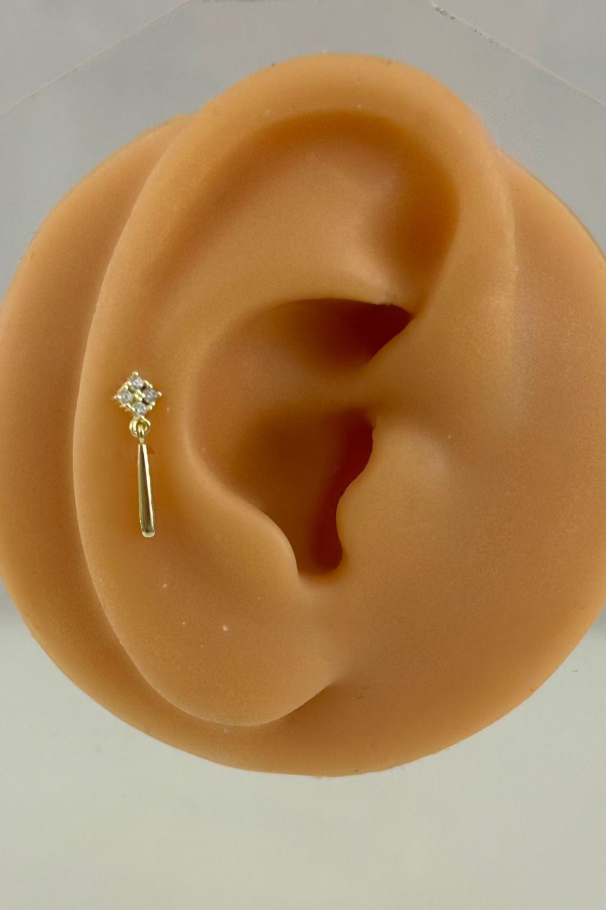 Siminkari 925 Ayar Gümüş Üzerine Mikron Altın Kaplama Gold Taşlı Çubuk Sallantılı Piercing Tragus Helix