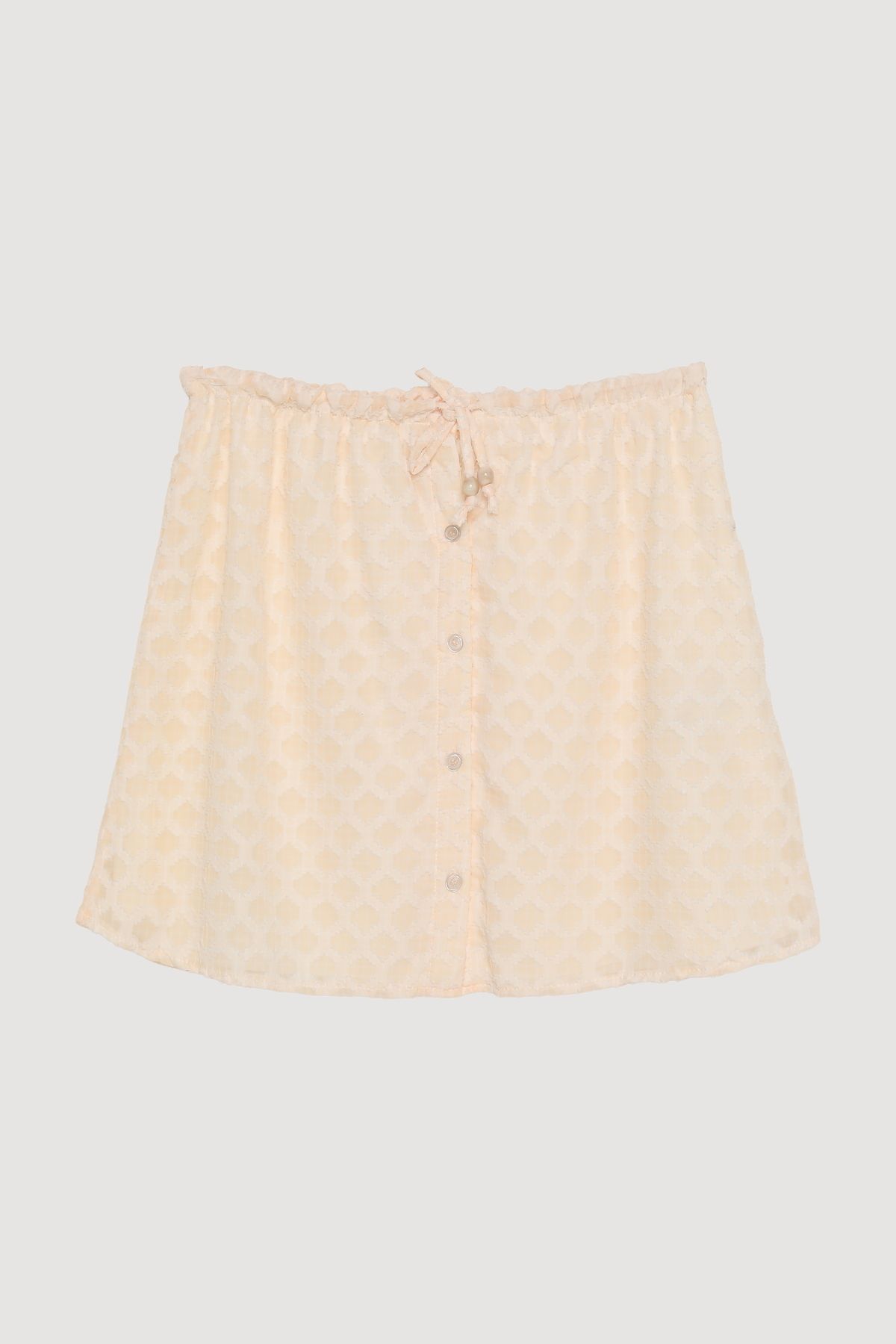Quzu-Front Buttoned Textured Mini Skirt with Elastic Waist Ecru 2