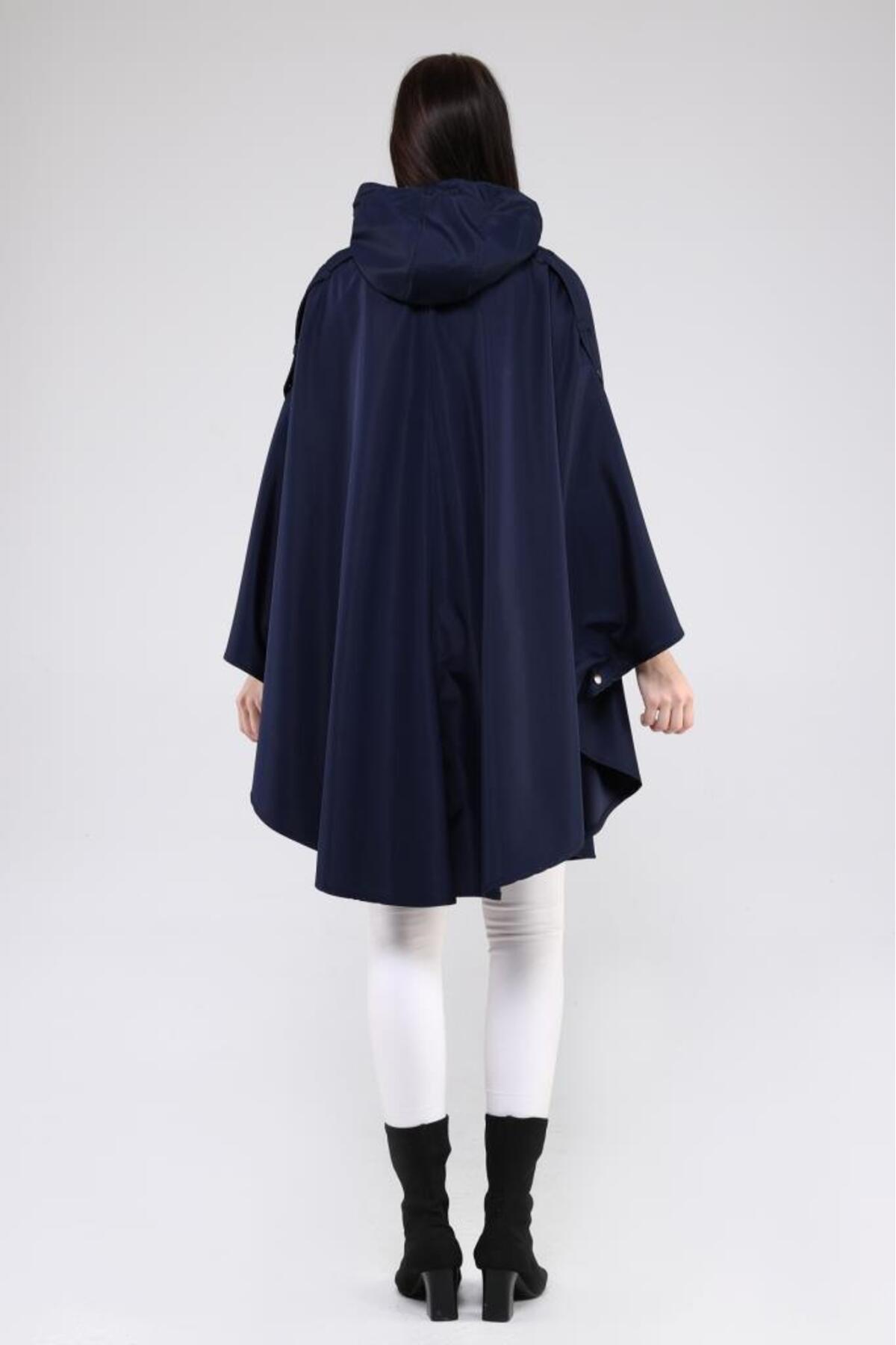 Jamila Oversize Kapüşonlu Mevsimlik Panço - Yağmurluk görsel 8