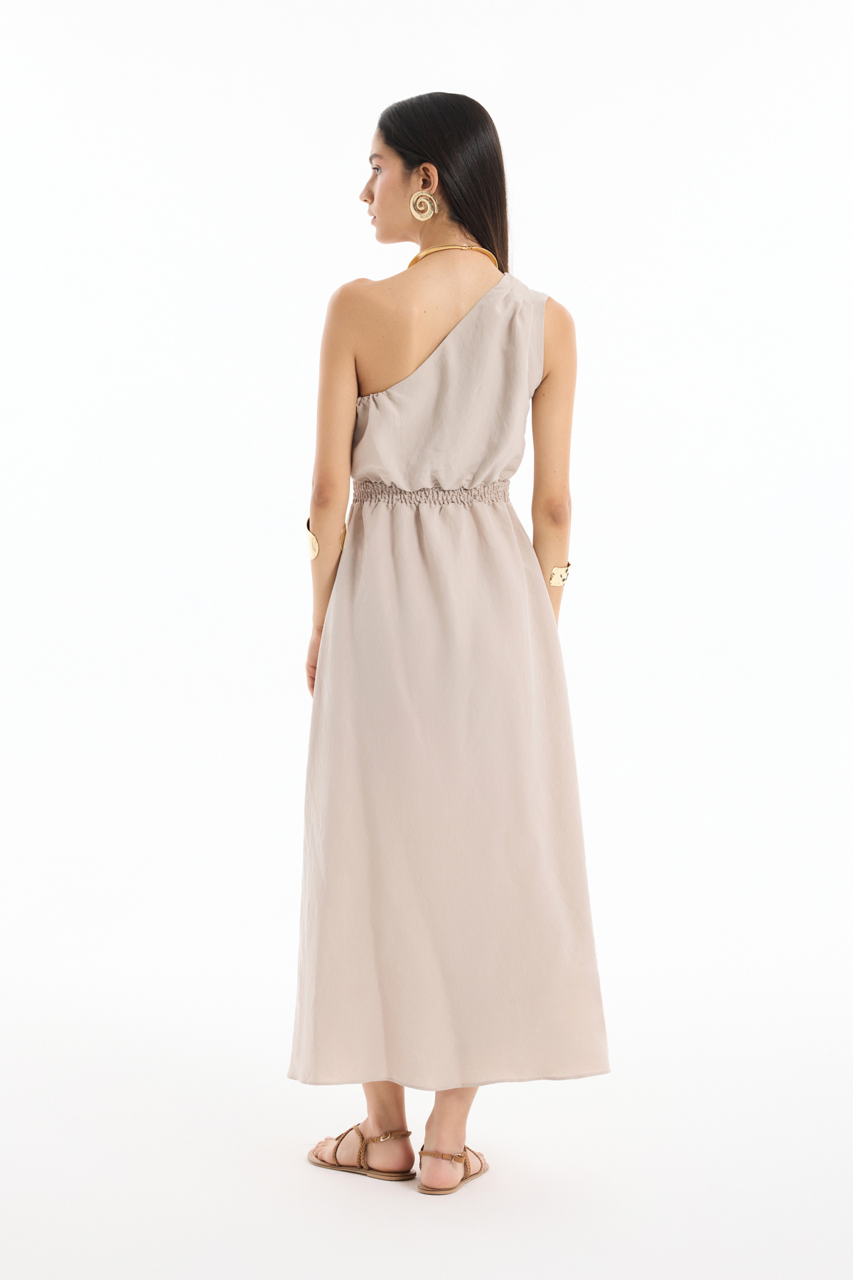 Quzu-Rochie midi cu un singur umăr cu talie elastică Stone 5