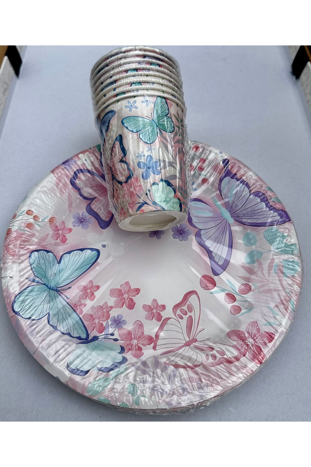 Party Partycom 8’li Kelebek Temalı Karton Tabak-Bardak Seti