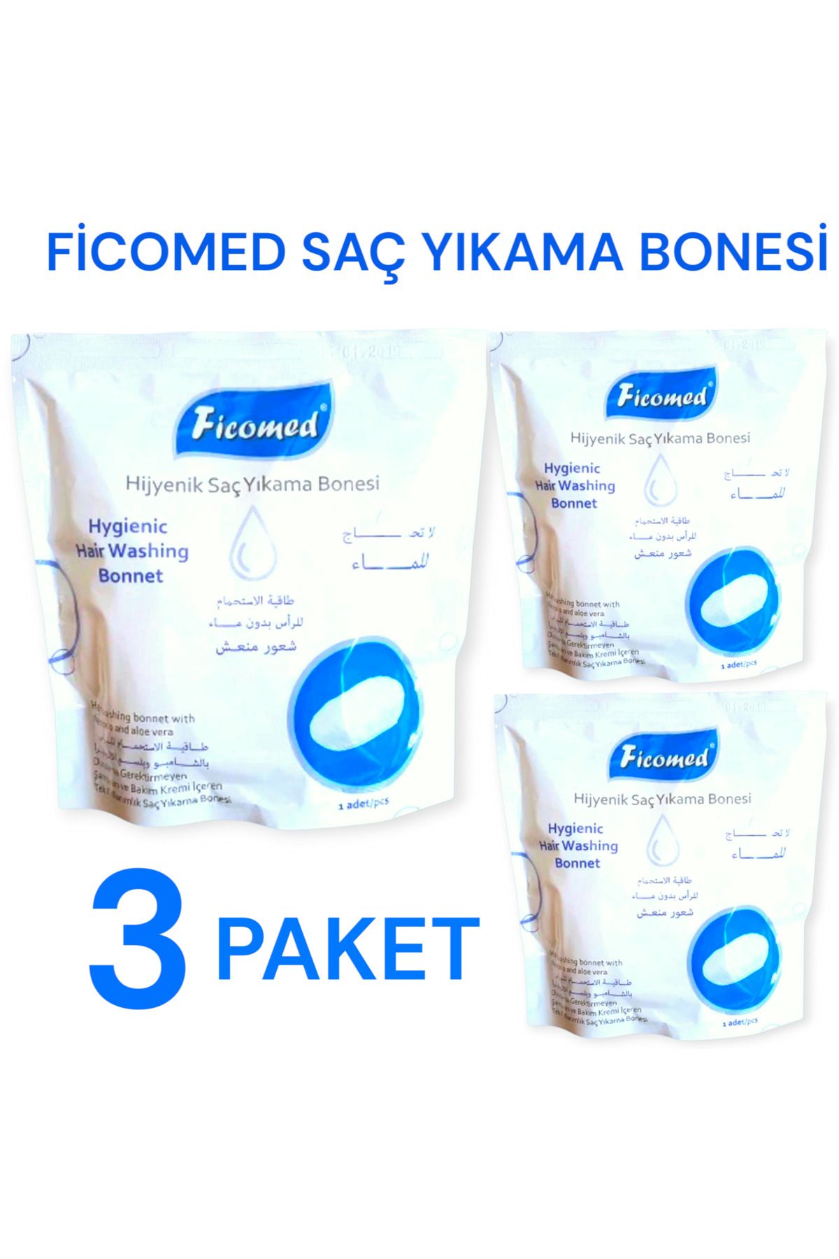 Ficomed Hijyenik Saç Yıkama Bonesi ( 3 Paket ) / Hasta Banyo / Hasta Temizlik / Hasta Bakım