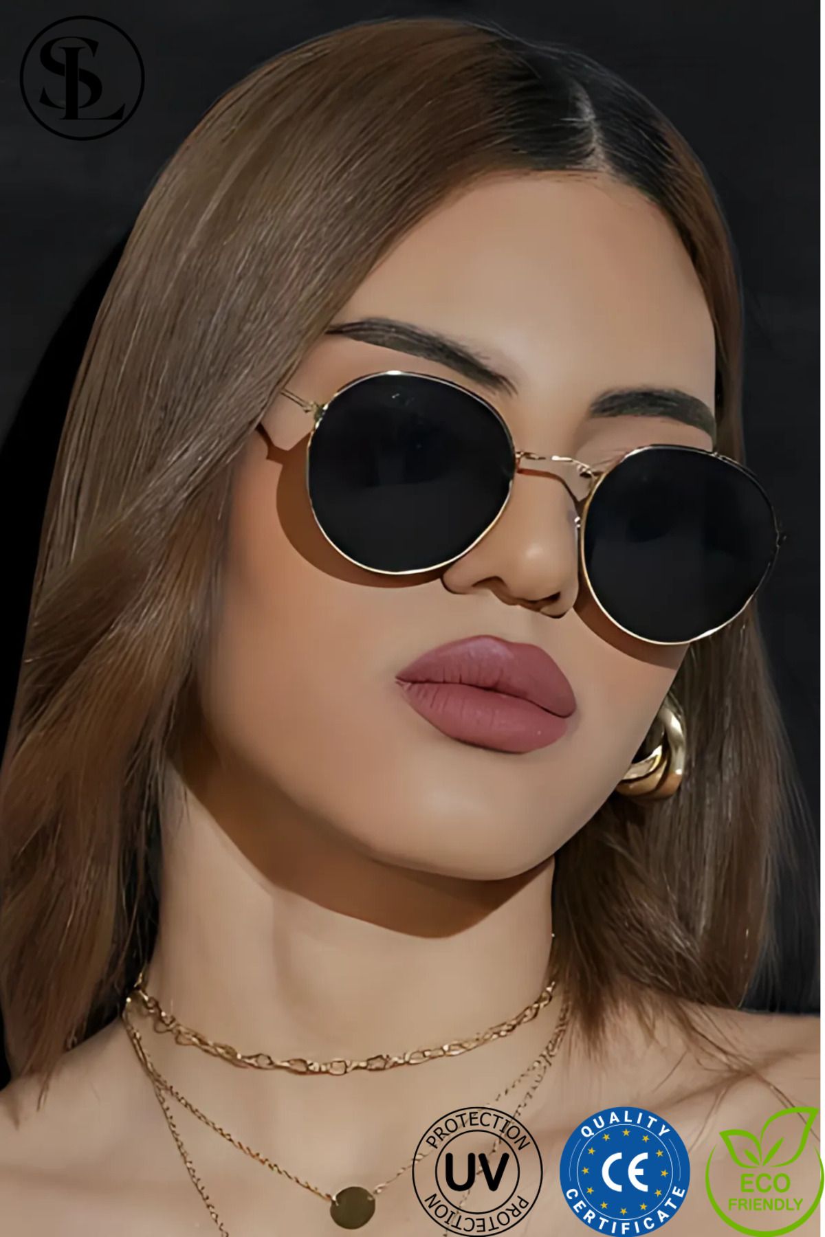 Straight Light ROUND ÇERÇEVELİ UNİSEX GOLD METAL BLACK CAMLI KLASİK GÜNEŞ GÖZLÜĞÜ