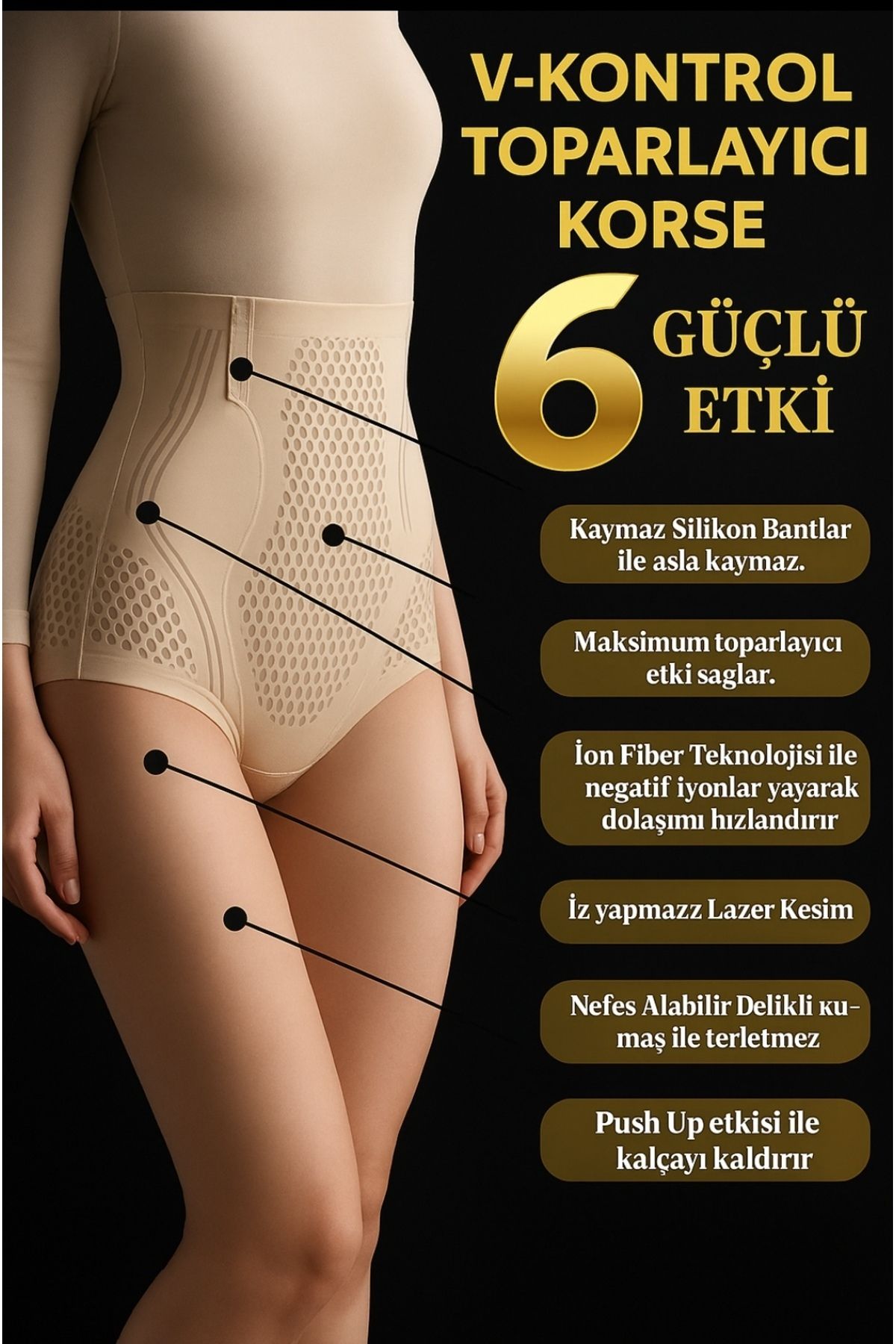 ogonline İyonizer Korse Külot Lazer Kesim Korse V-Kontrol Popo Sıkılaştırıcı Buz İpek Korse
