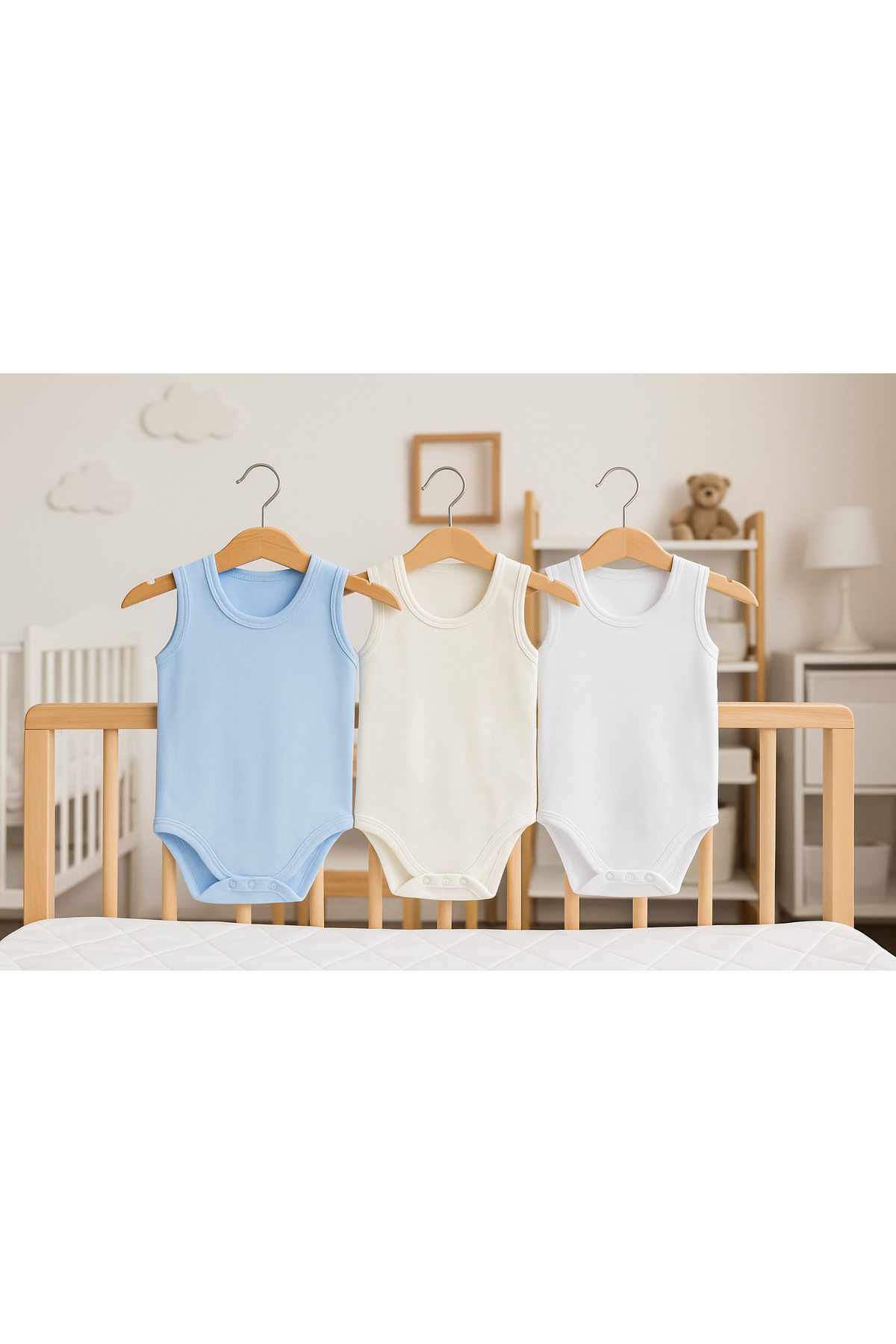 BEREKET BABY 3'lü Kolsuz Bebek Zıbın Seti – Beyaz, Ekru ve Pembe | %100 Pamuklu Yazlık Badi 0-6AY
