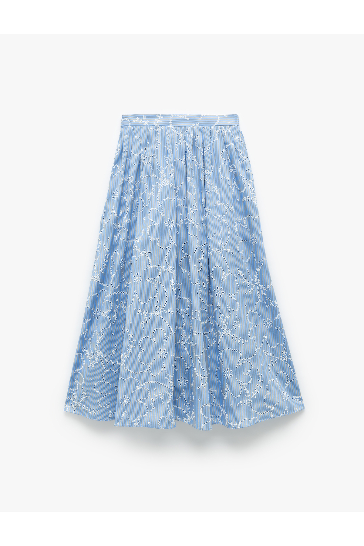 Koton  Pamuklu Astarlı Brodeli Pileli Fisto Uzun Çiçekli Kloş Etek - Görsel 3