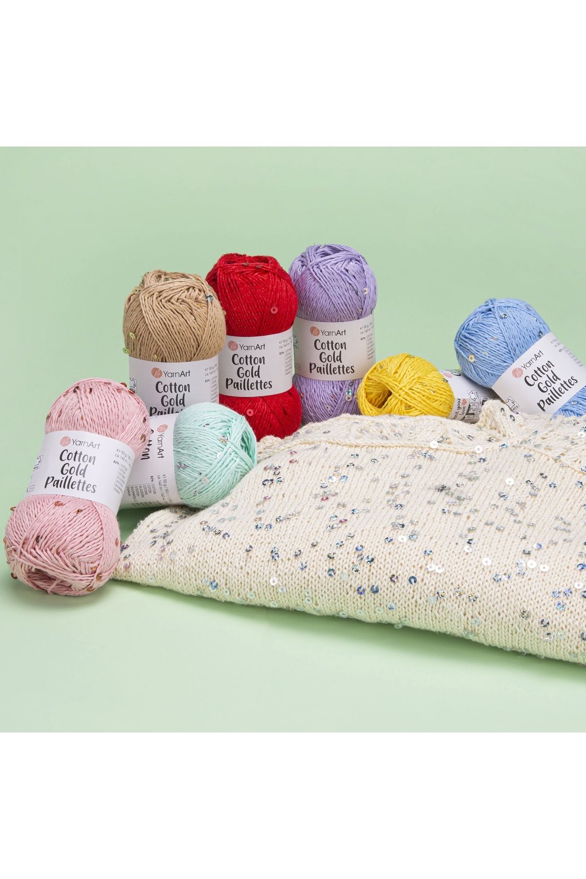Yarnart-Cotton Gold Paillettes 7114 Sparkling Sequin Hand Knitting Yarn 3