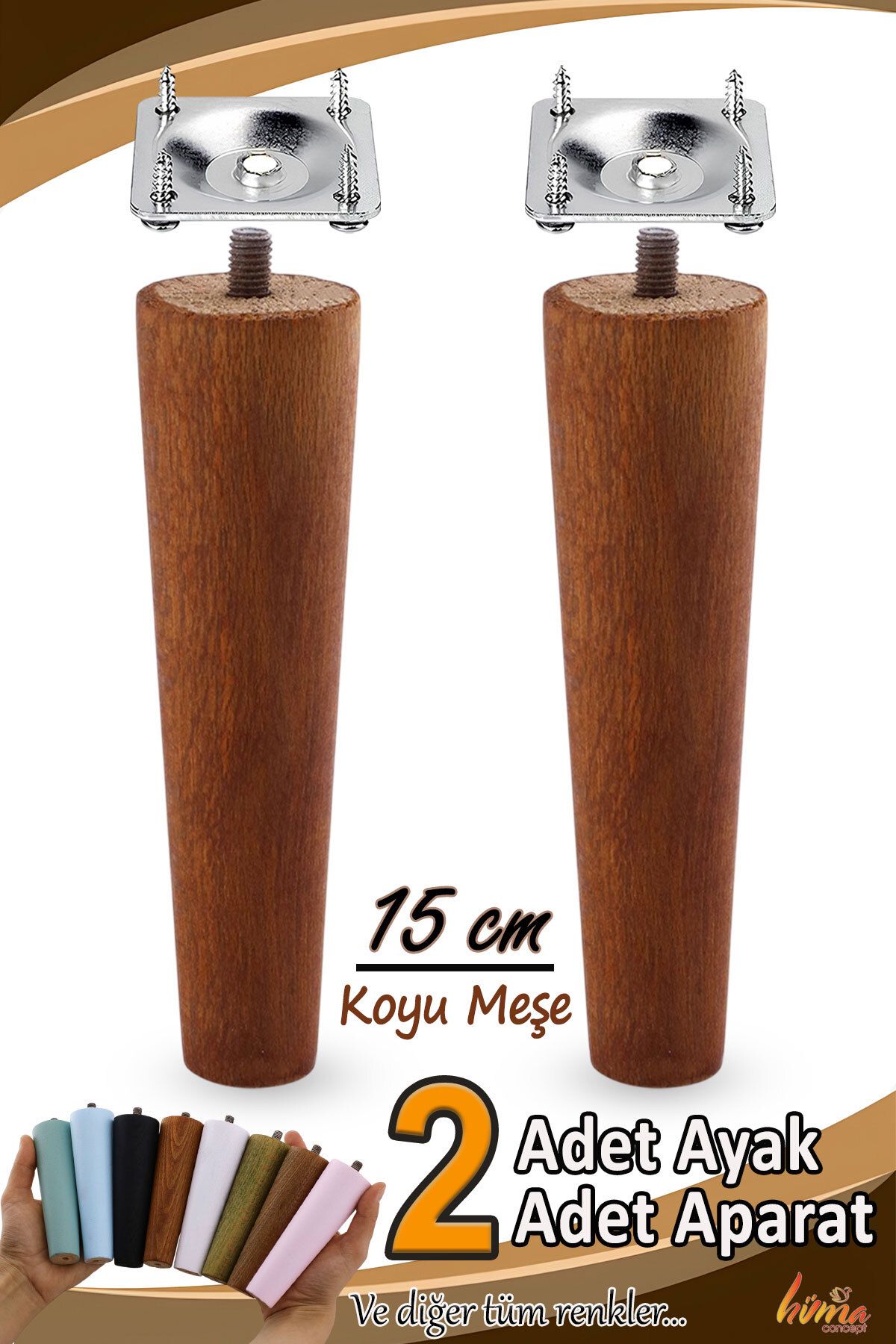 GLASWEN 2 Adet Ahşap Ayak 15 Cm Koyu Meşe M8 Civatalı Bağlantı Aparatlı Mobilya Koltuk Kanepe Destek Ayağı