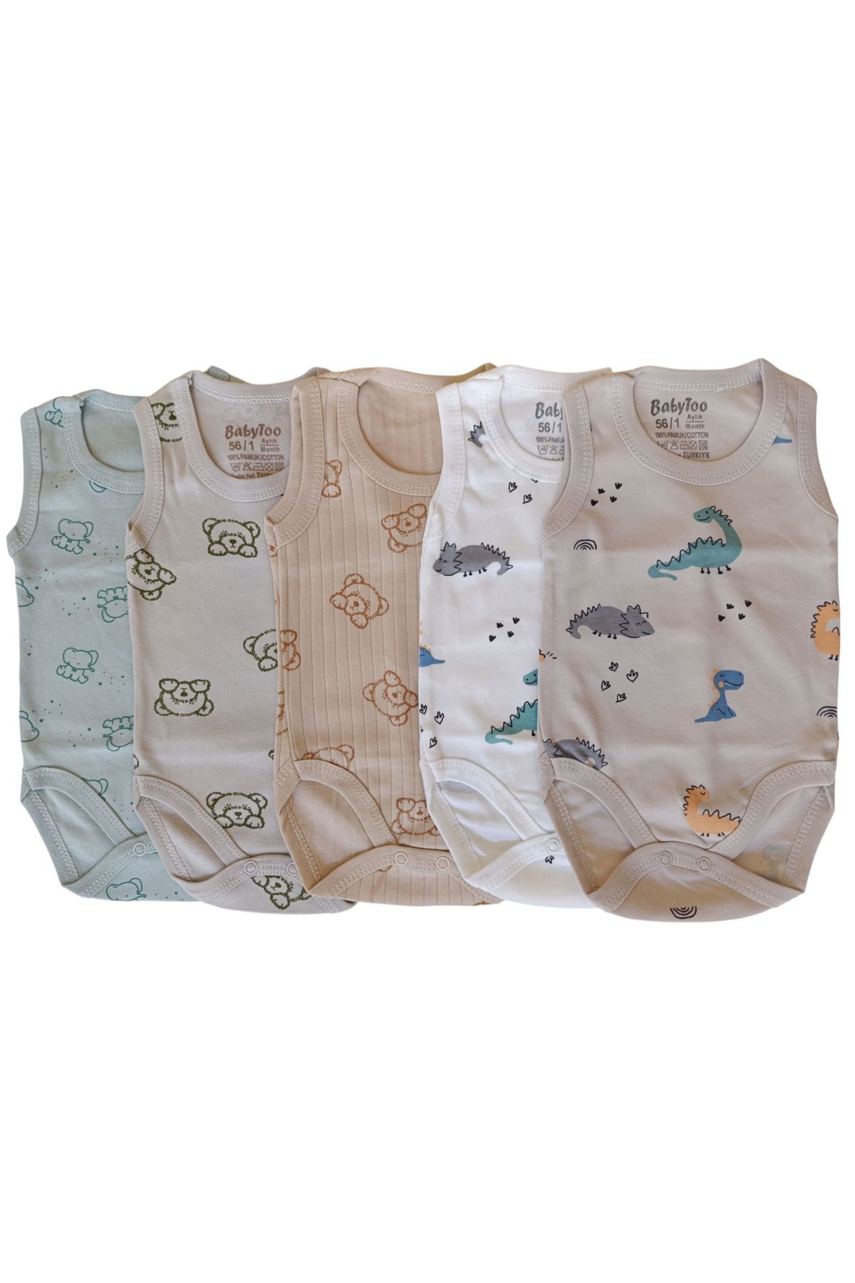 Babytoo %100 Organik Pamuk 5'li Erkek Bebek Çıtçıtlı Body Zıbın