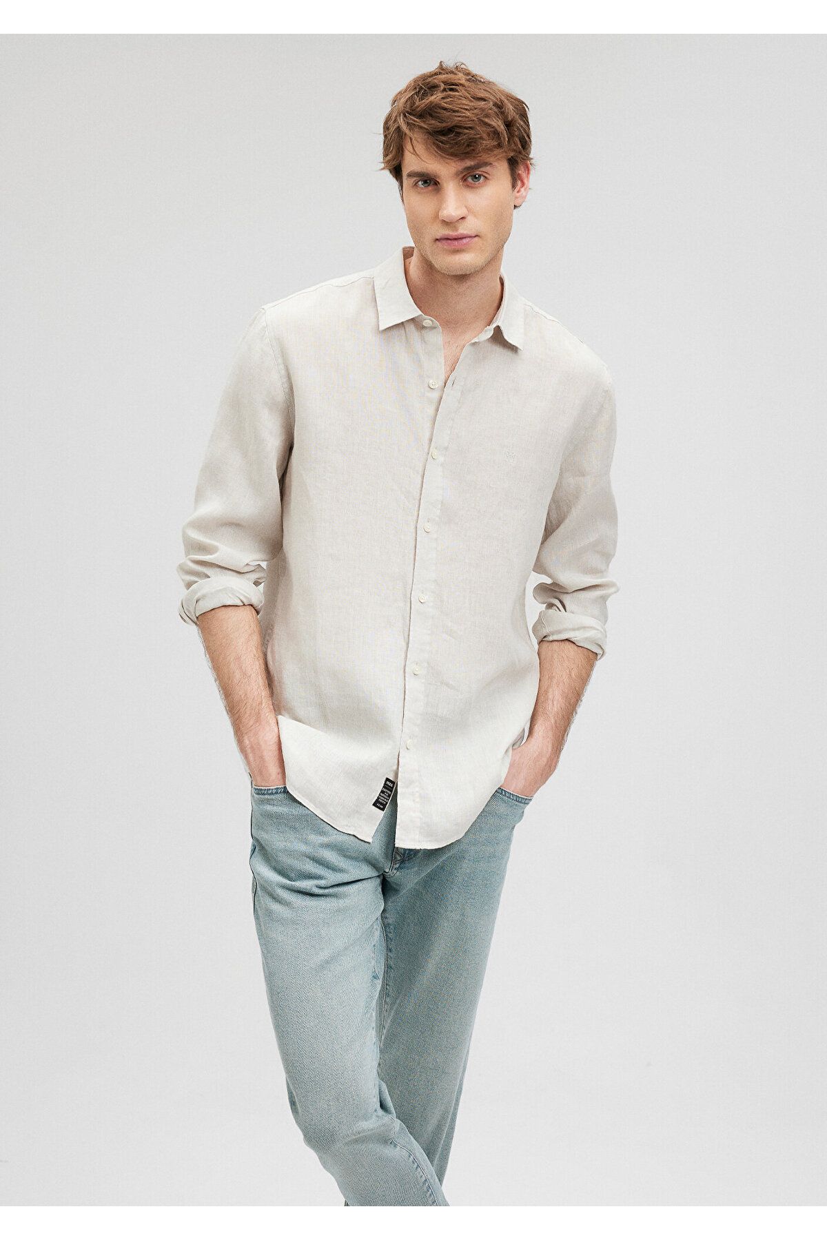 Bej Keten Gömlek Slim Fit / Dar Kesim 021190-70144