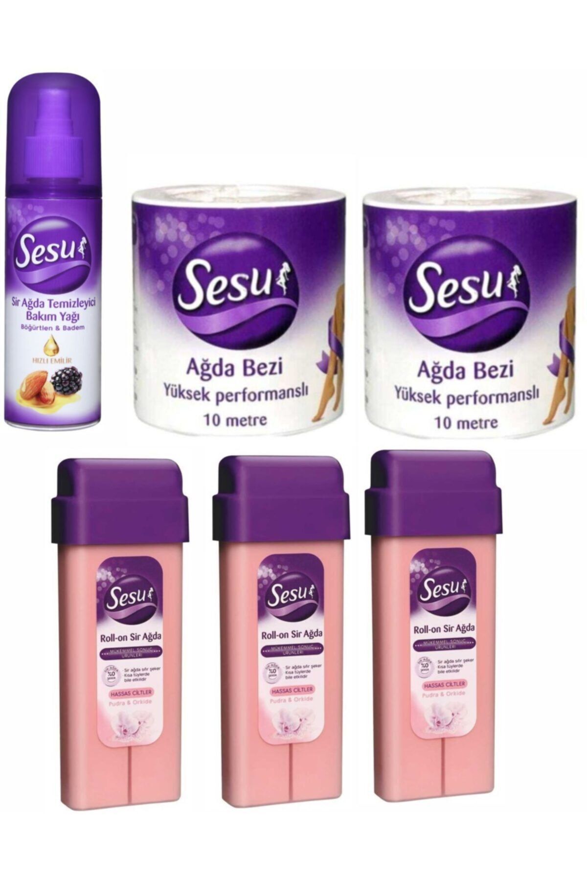 Roll-on Ağda Pudralı 100ml 3'lü+ağda Temizleme Yağı 150ml+2 Adet 10mt Bez